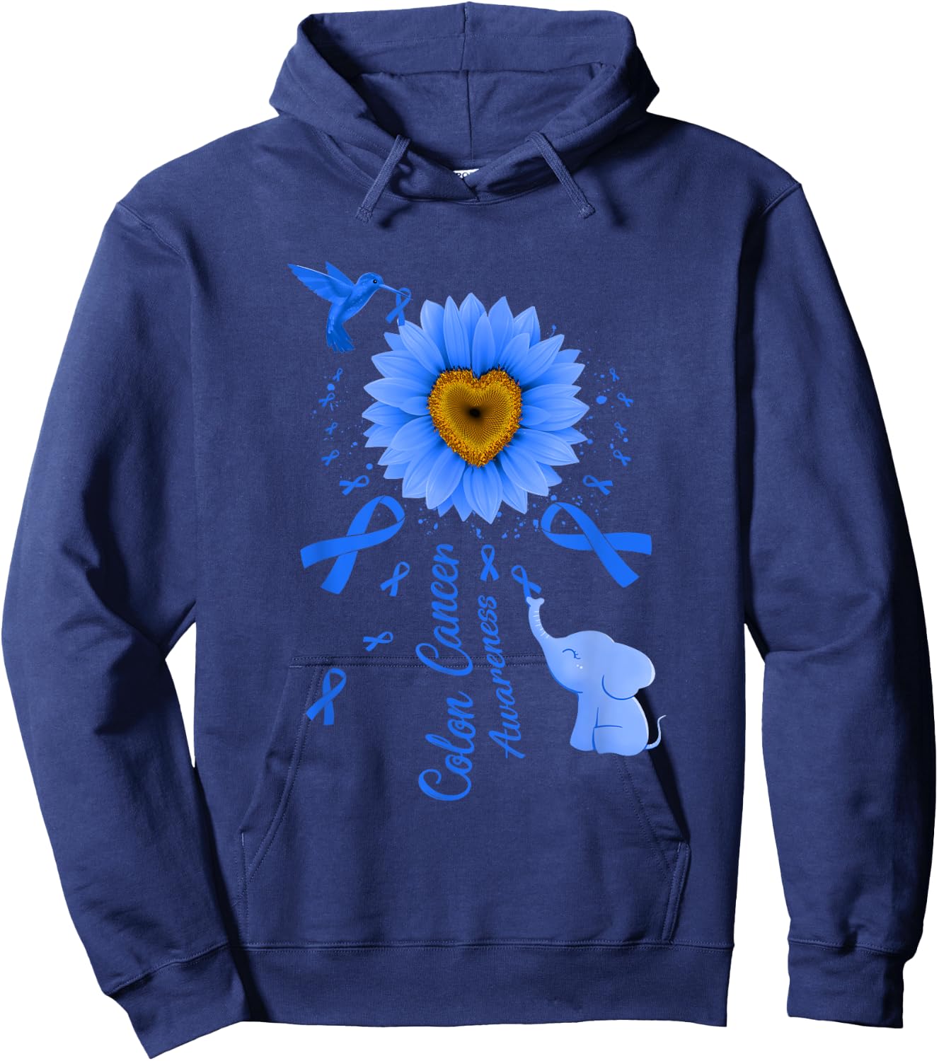 Sunflower Hummingbird Elephant Colon Cancer Awareness Hoodie - Hoodie | Navy