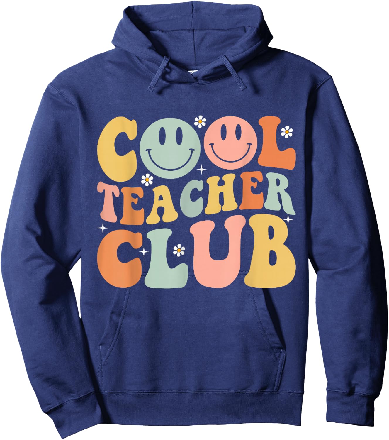 Groovy Retro Cool Teacher Club Shirt Funny Smile Happy Face Hoodie - Hoodie | Navy