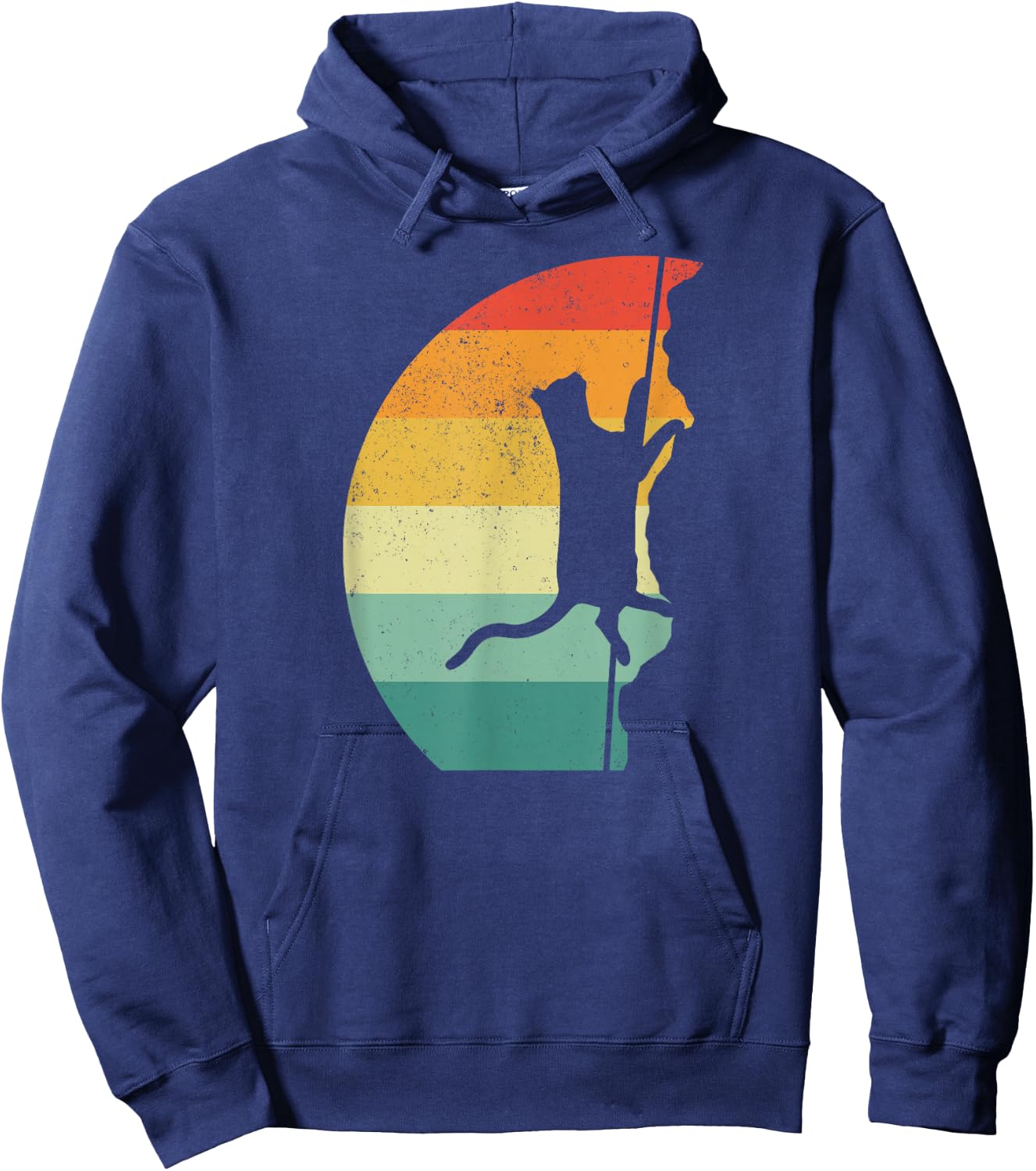 Rock Climbing Climber Cat Retro Vintage Hoodie - Hoodie | Navy