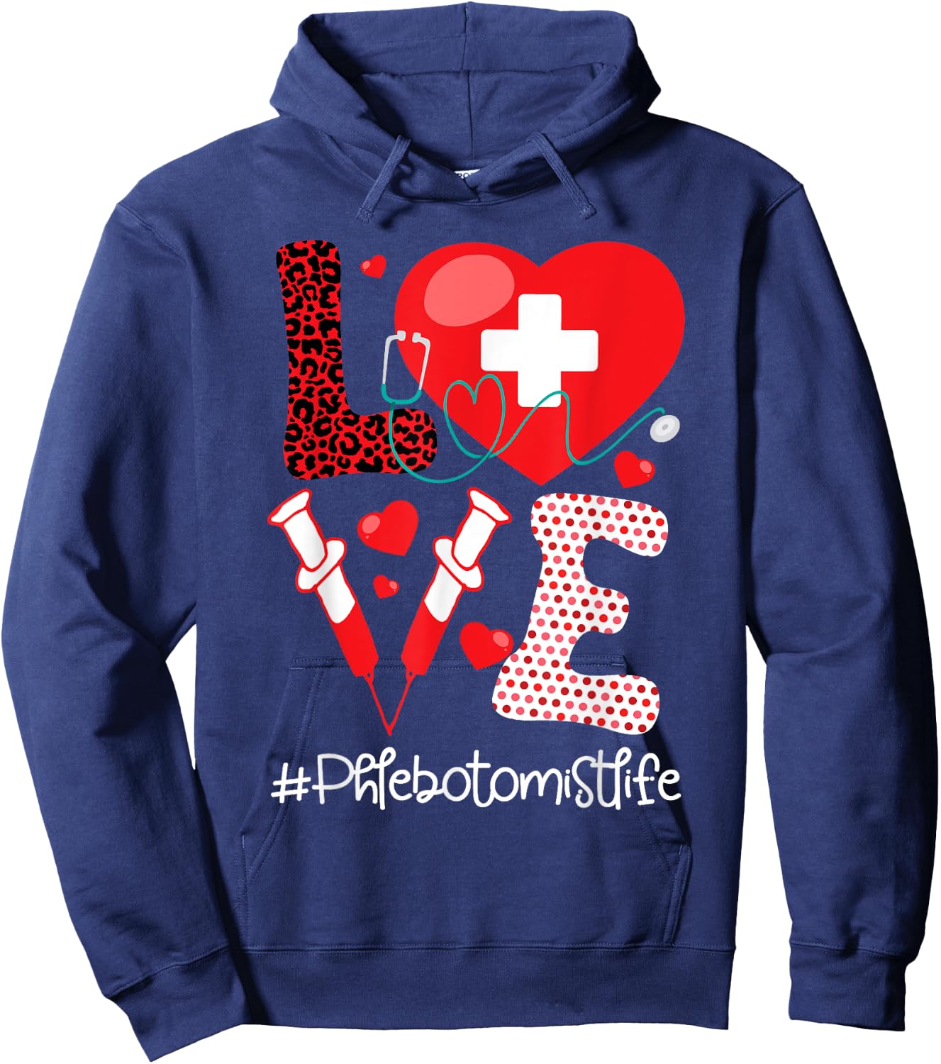 Phlebotomist Life - Stethoscope Heart Medical Phlebotomy Hoodie - Hoodie | Navy