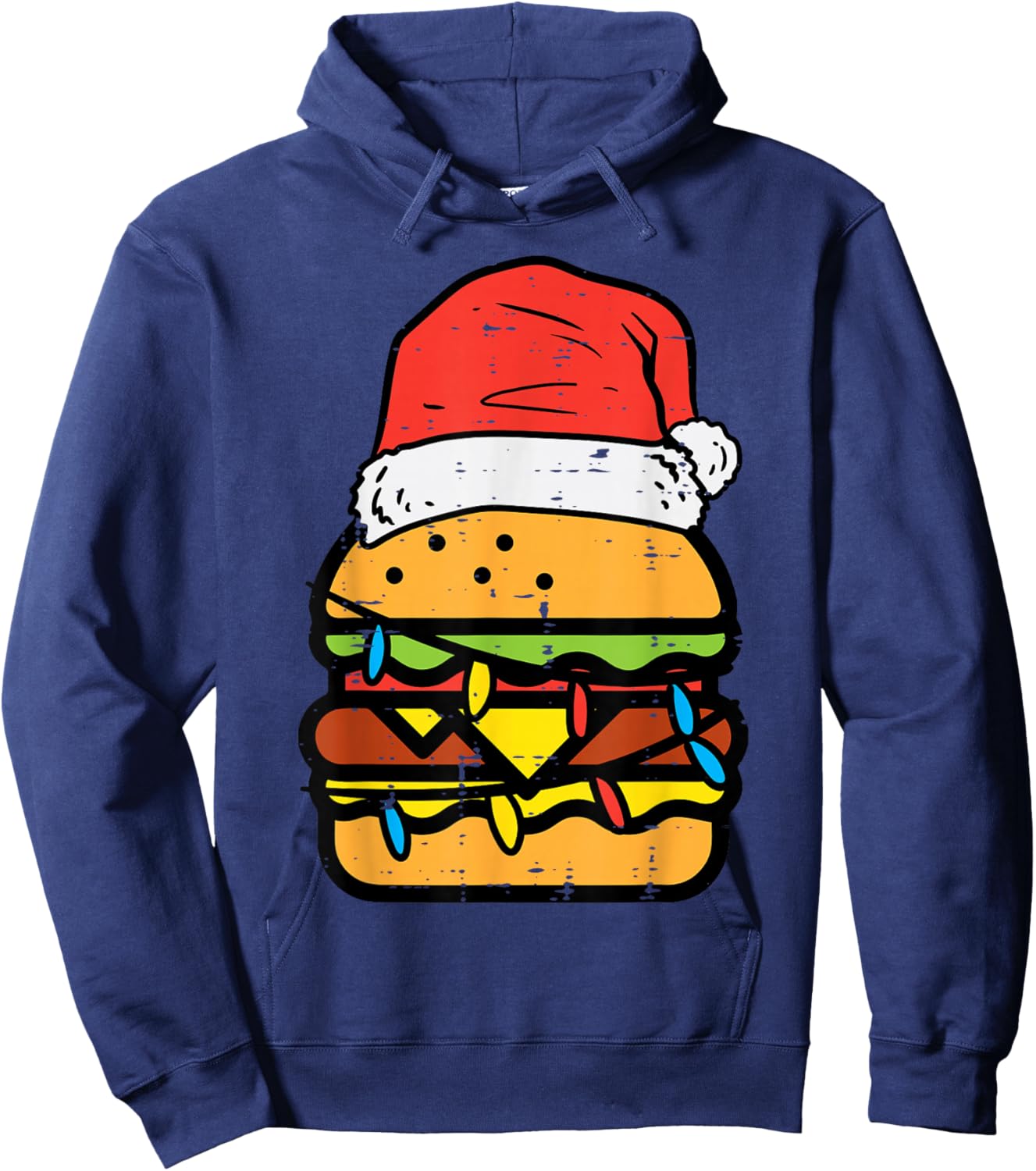 Christmas Burger Santa Funny Xmas Food Lover Men Women Kids Hoodie - Hoodie | Navy