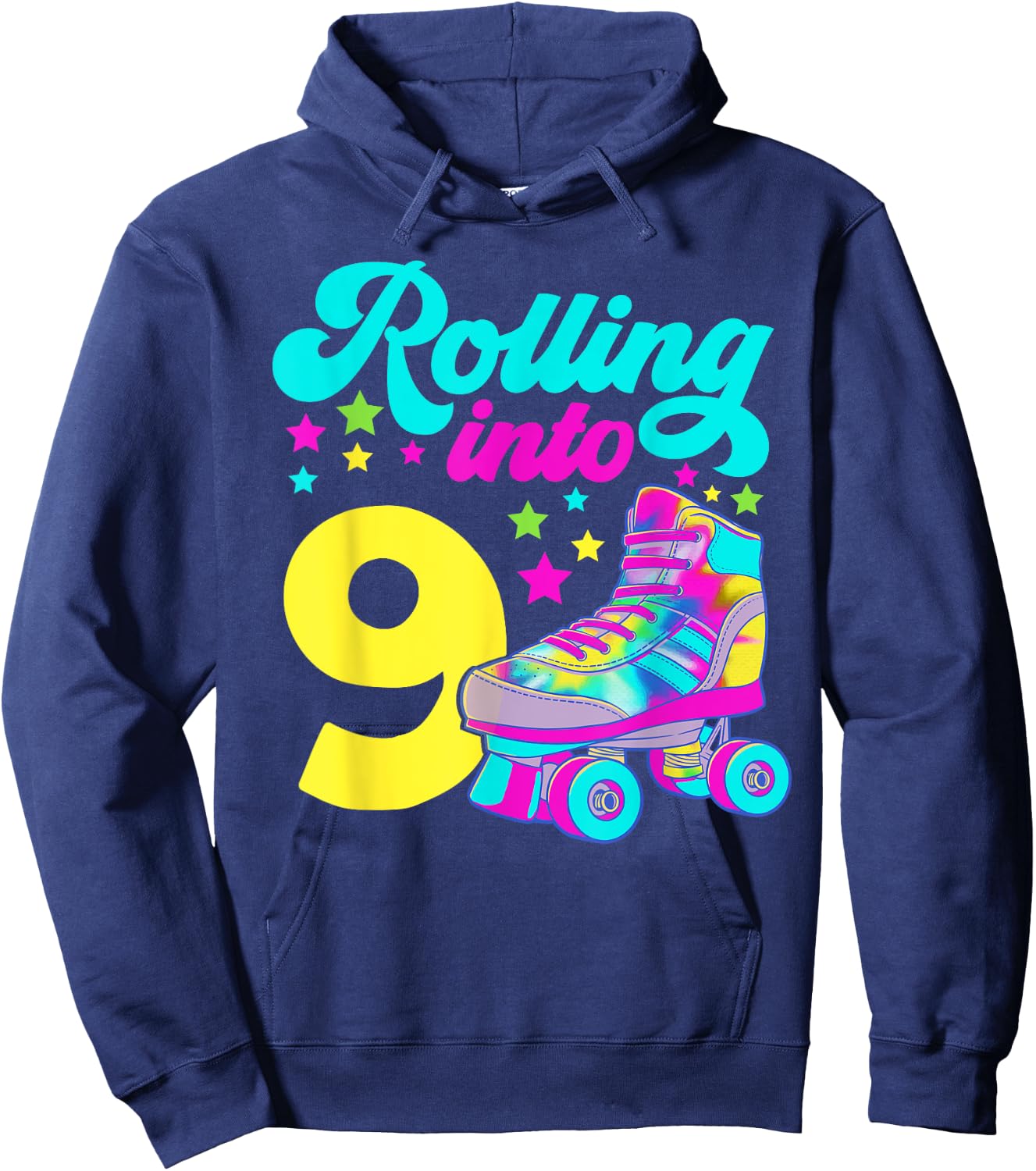 Rolling into 9 Girls 9th Birthday Roller Skates Hoodie - Hoodie | Navy