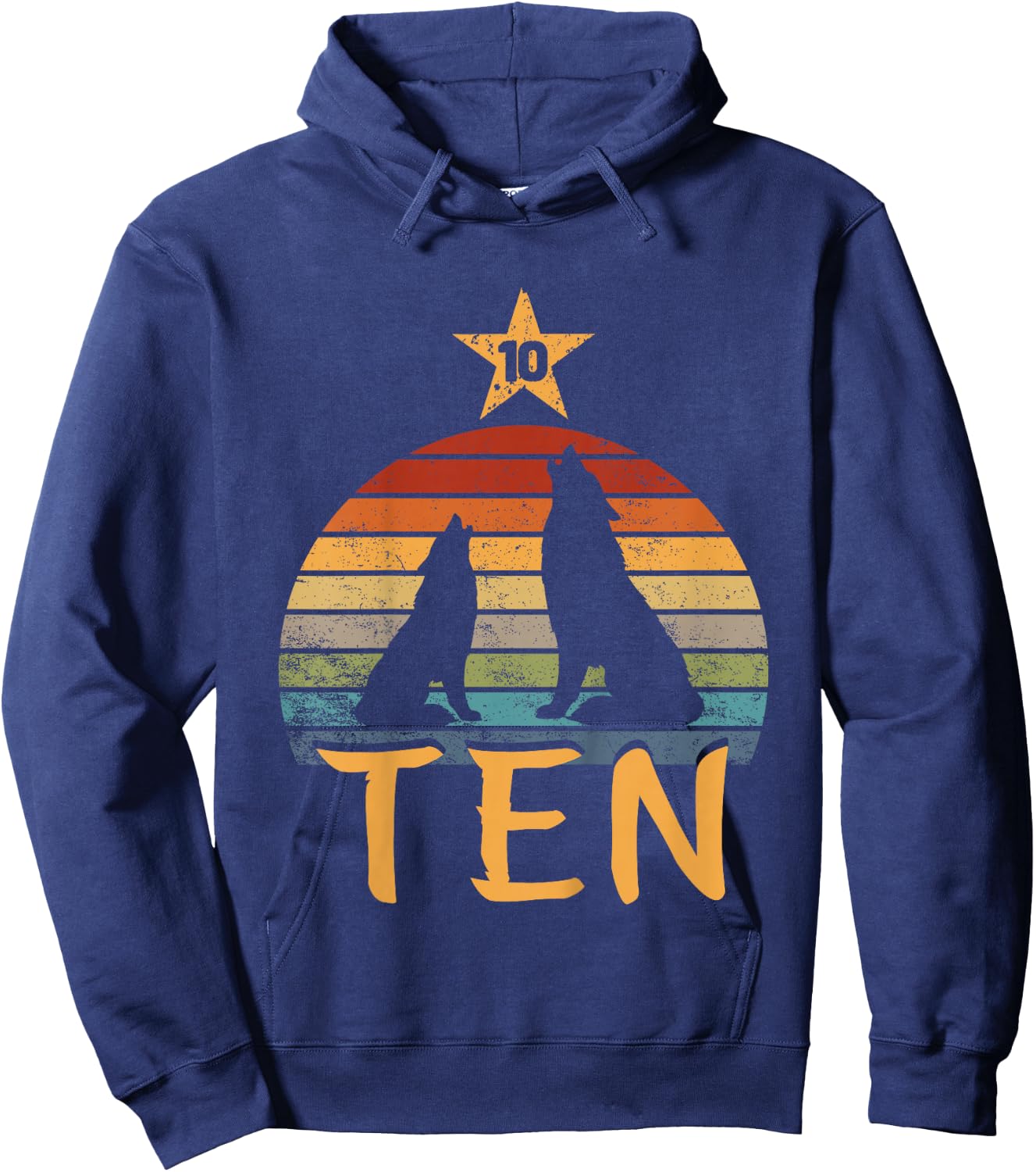 Wolf Birthday 10 Year Old Tenth Wolf 10th Birthday Boy Girl Hoodie - Hoodie | Navy