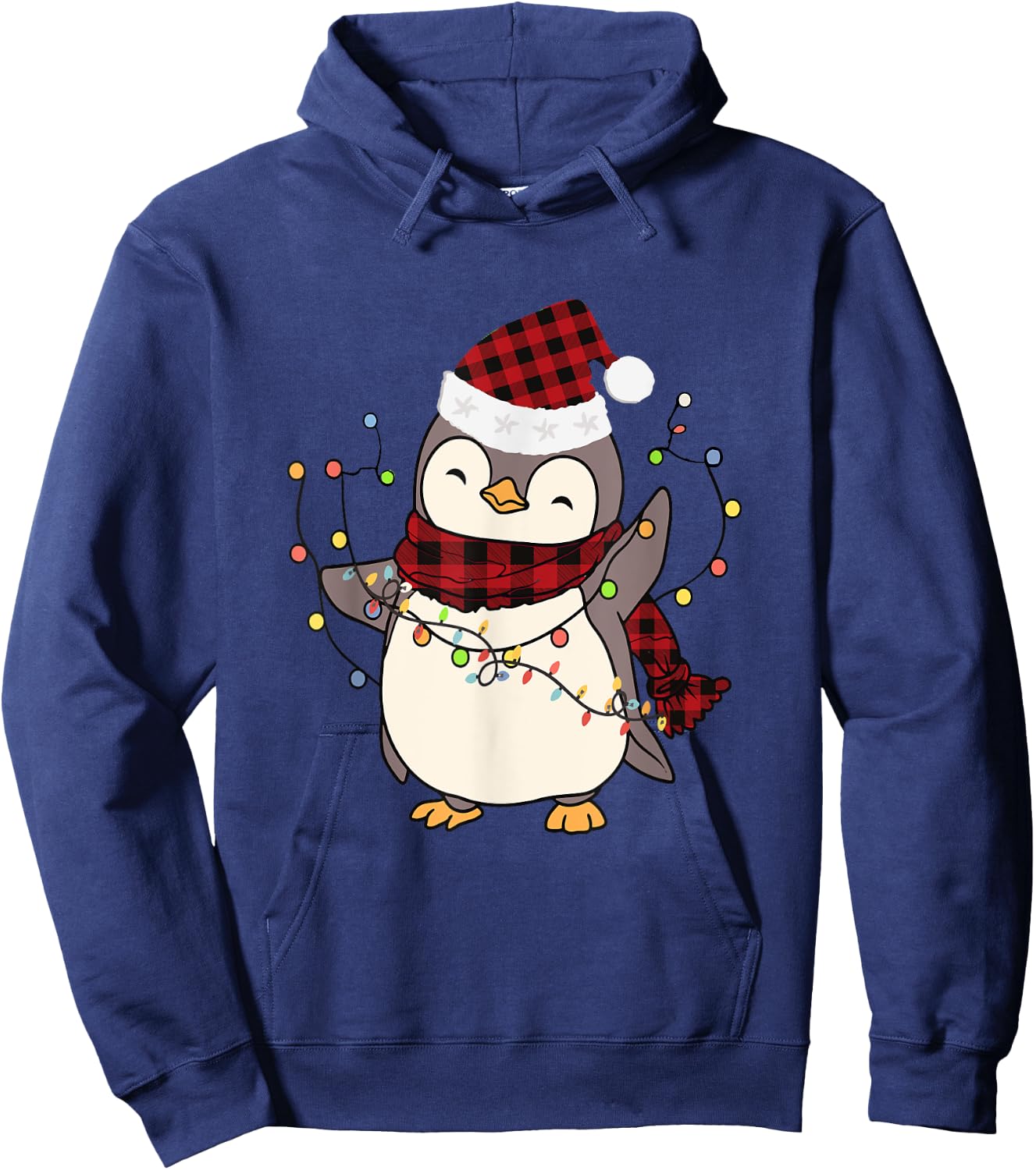 Penguin Santa Lights Christmas Pajamas Cute Penguins Xmas Hoodie - Hoodie | Navy