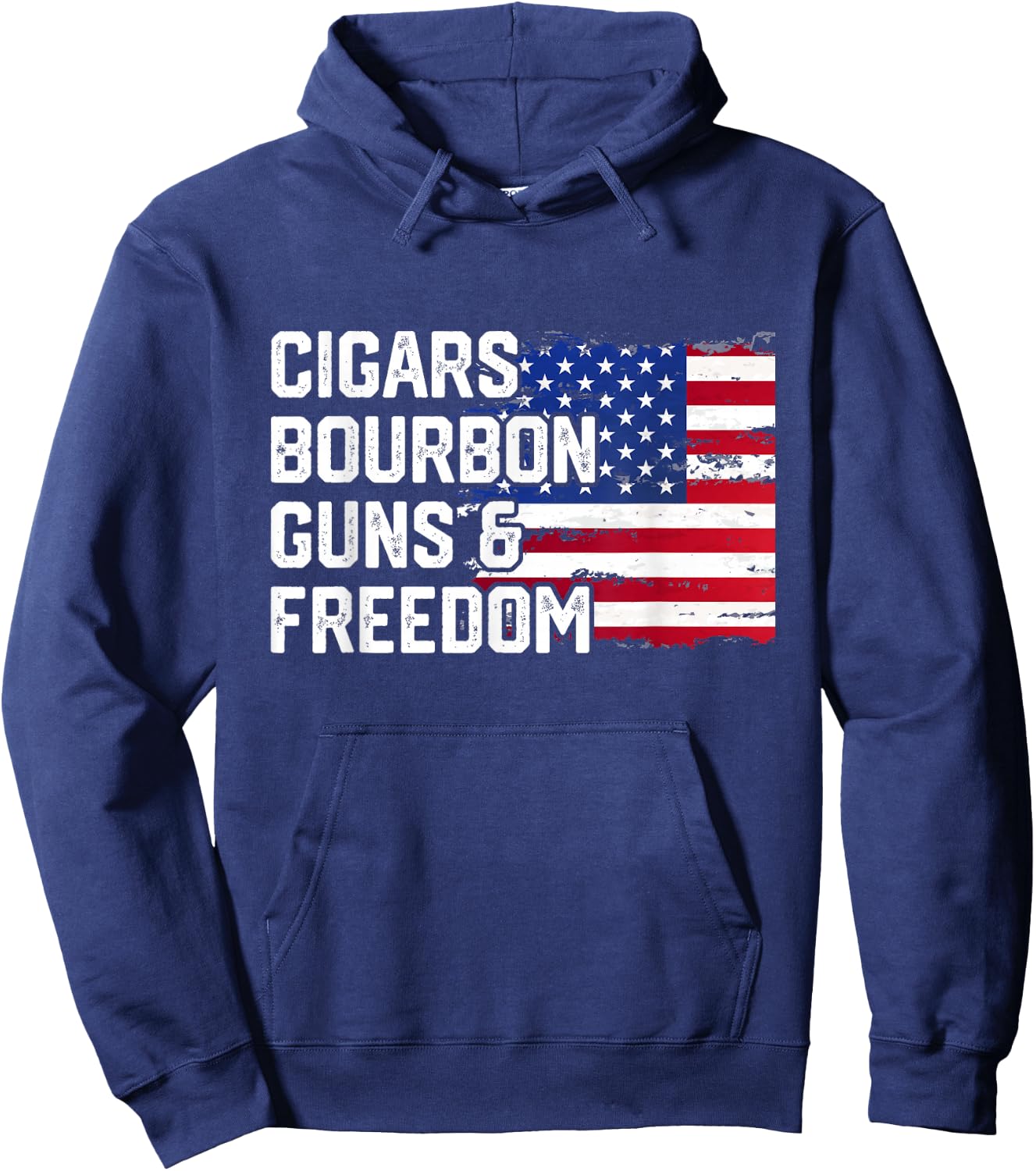 Cigars Bourbon Guns and Freedom Lover American Usa Flag Hoodie - Hoodie | Navy