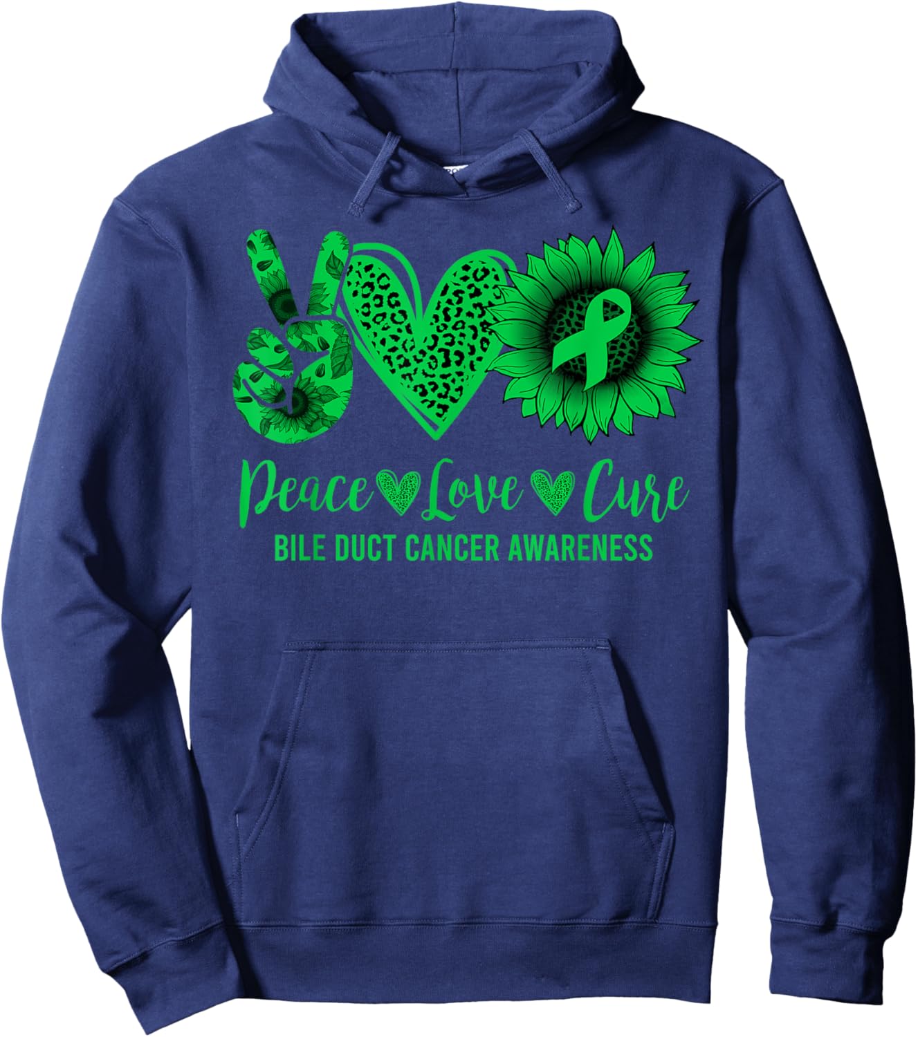 Peace Love Cure Sunflower Bile Duct Cancer Awareness Warrior Hoodie - Hoodie | Navy
