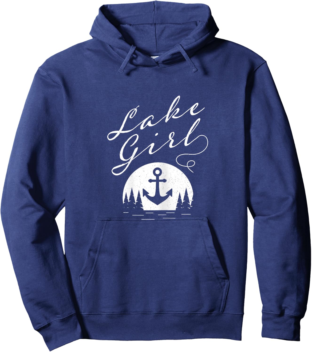 Lake Girl Lakeside Outdoor Nature with Water Trees Anchor Hoodie - Hoodie | Navy