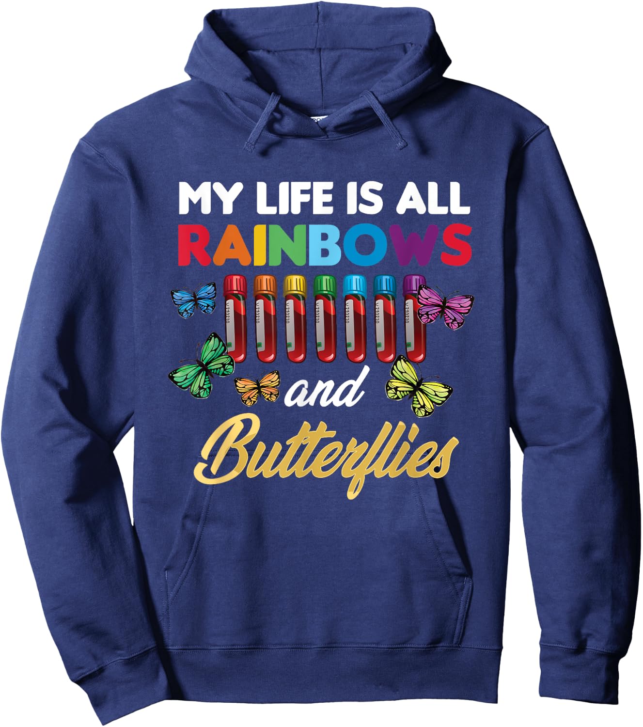 Reaction Glass Butterfly Rainbow Phlebotomist Laboratory Hoodie - Hoodie | Navy