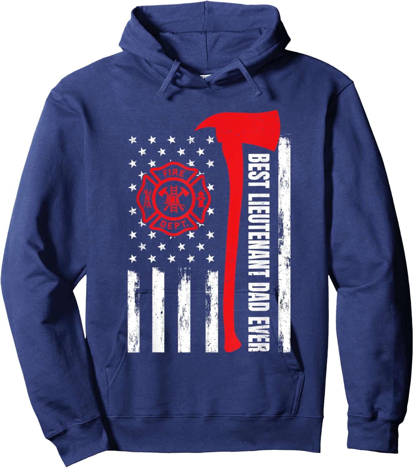 Red Line American Flag Dad Fireman Lieutenant Firefighter Hoodie - Hoodie | Navy