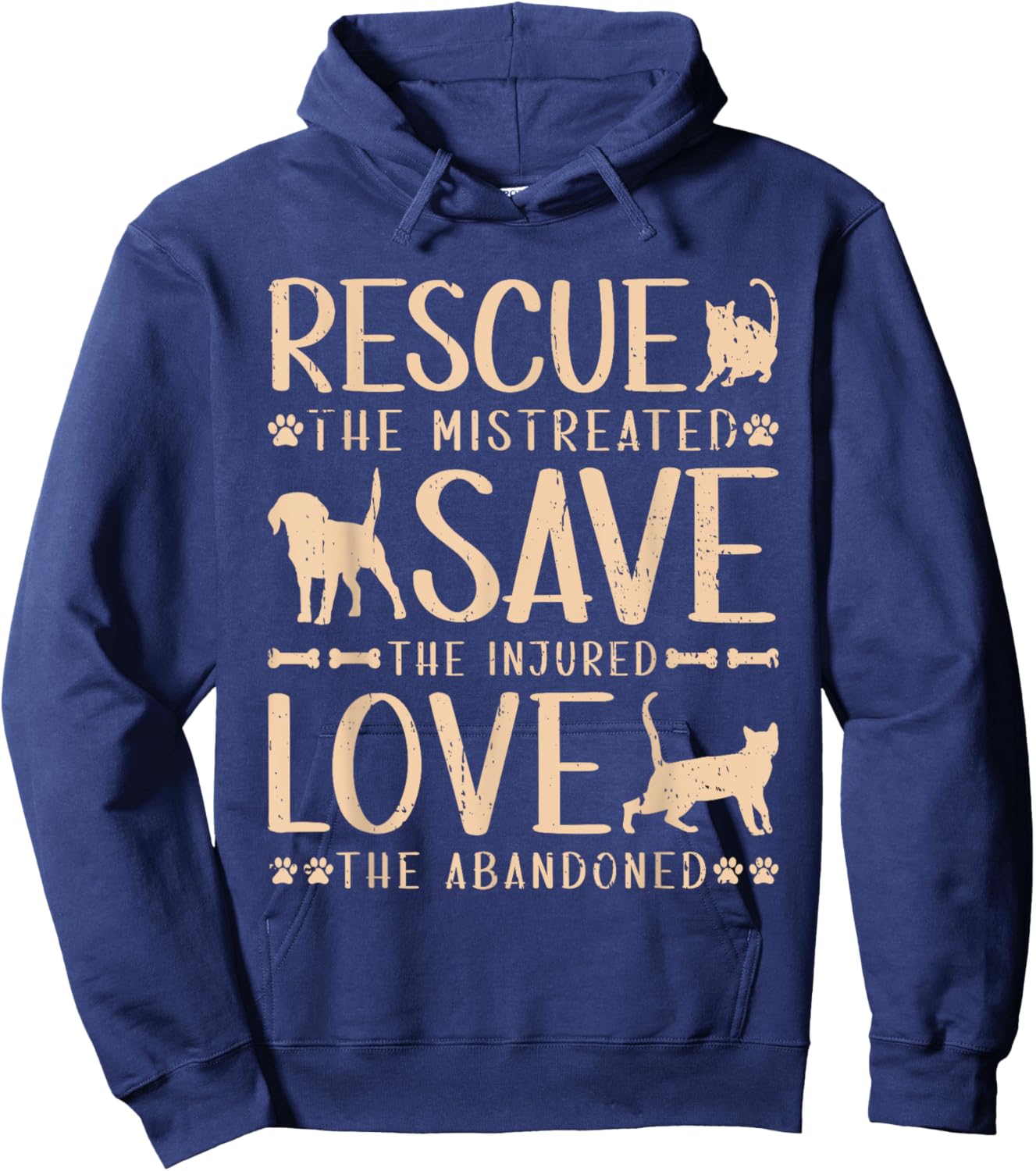 Rescue Save Love, Animal Rescue Dog Cat Lovers Men Women Girls Kids Hoodie - Hoodie | Navy