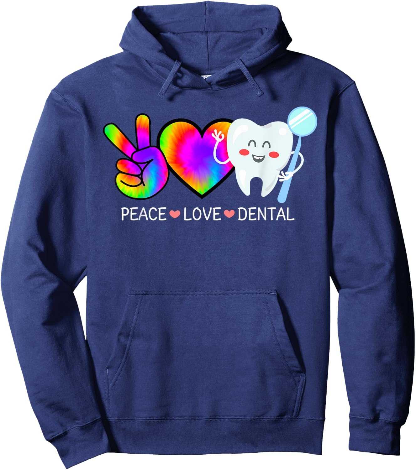 Peace Love Dental Tie Dye Heart Rainbow Teeth Cute Dentist Hoodie - Hoodie | Navy