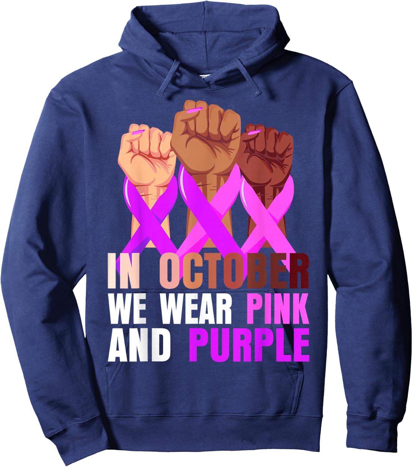 Breast Cancer Pink Domestic Violence Purple Awareness Month Hoodie - Hoodie | Navy