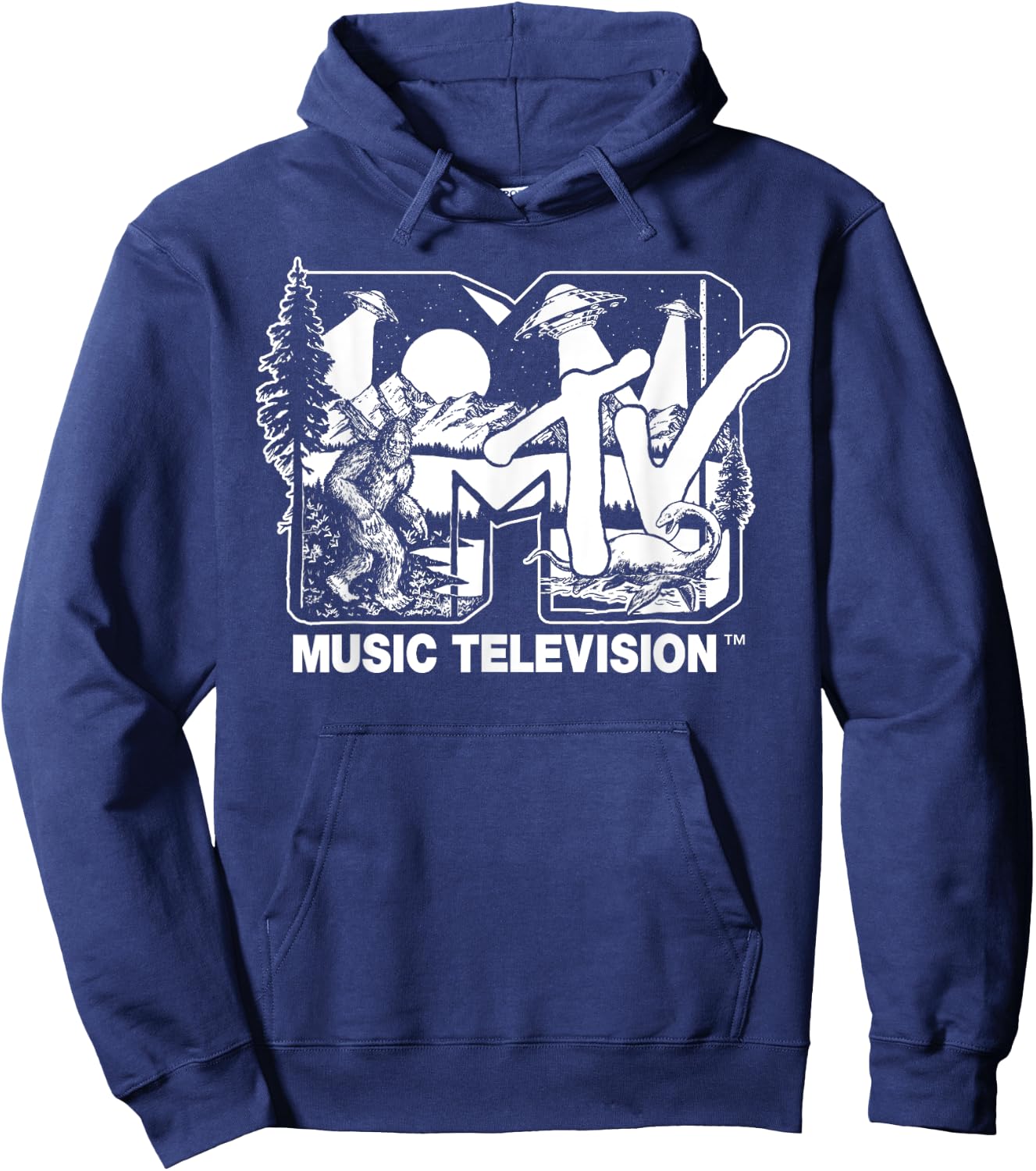 Mademark x MTV - Cryptid-Filled MTV Logo Feat. Bigfoot, UFO, & Nessie Sketch Hoodie - Hoodie | Navy