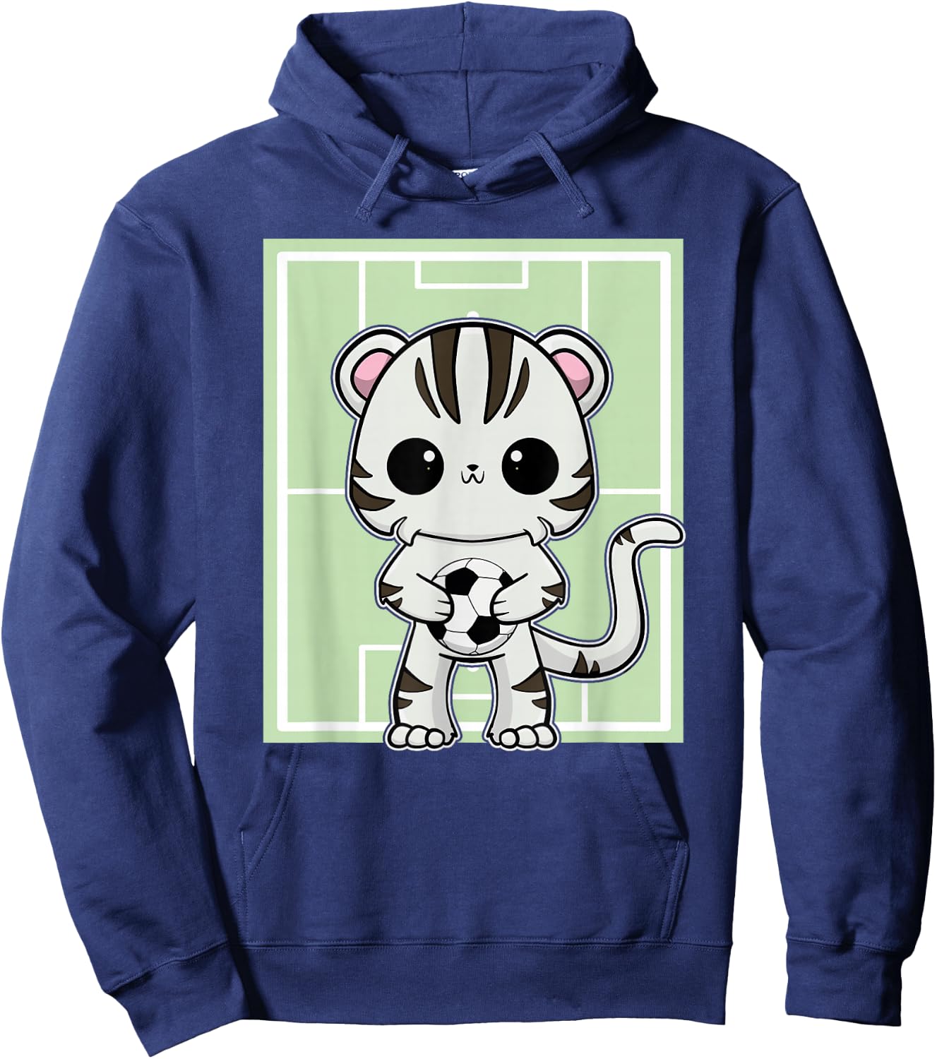 White Tiger Anime Cat Soccer Player Hoodie - Hoodie | Navy