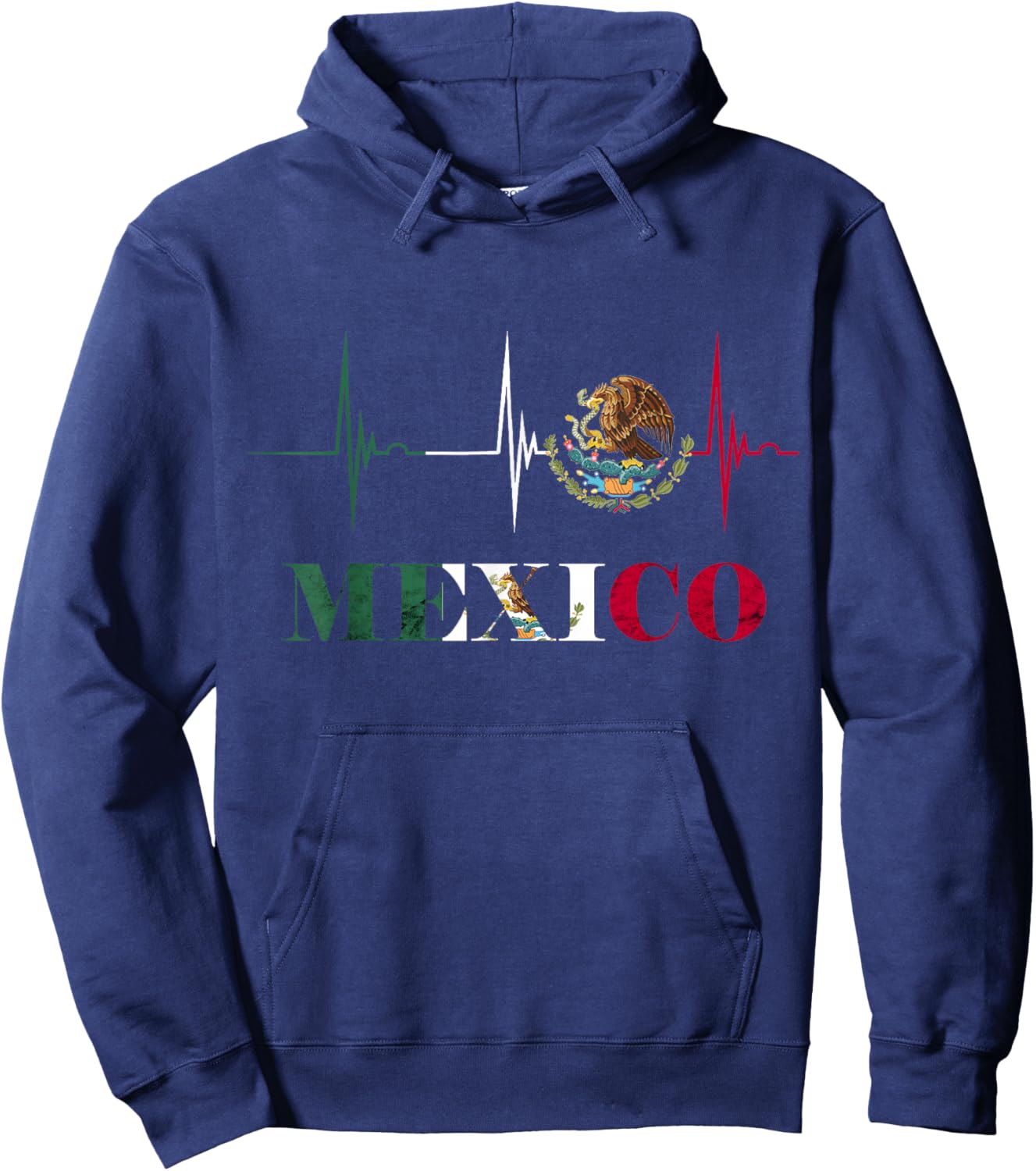 Heartbeat EKG Pulse Mexico Emblem Mexico Flag Mexican Pride Hoodie - Hoodie | Navy