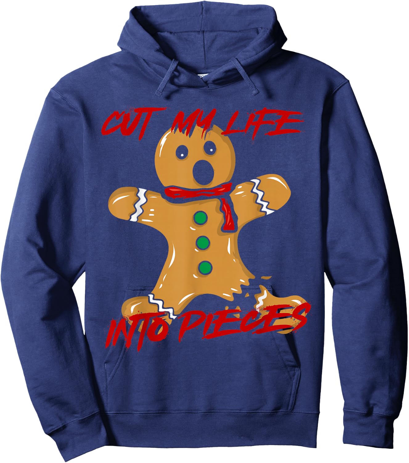 Funny Black Hair Punk Alternative Emo Music Lover Cut My Lift Into Pieces Emo Heritage Gingerbread Man Lover -Adults Hoodie - Hoodie | Navy