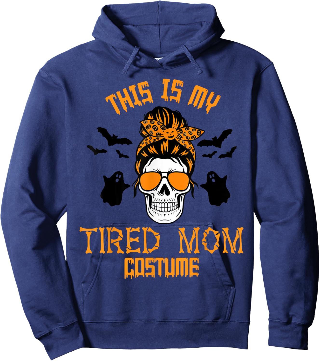 This Is My Tired Mom Halloween Costume Messy Hair Skeleton Hoodie - Hoodie | Navy
