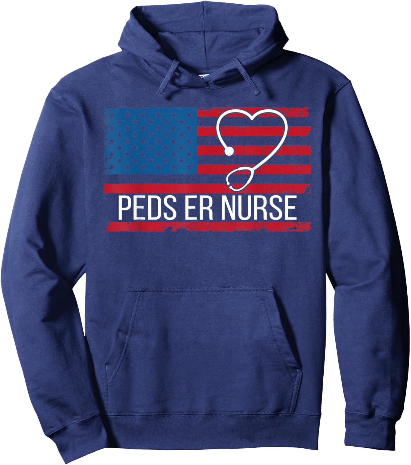 PEDS Emergency Department ER Nurse USA Flag Patriotic Hoodie - Hoodie | Navy