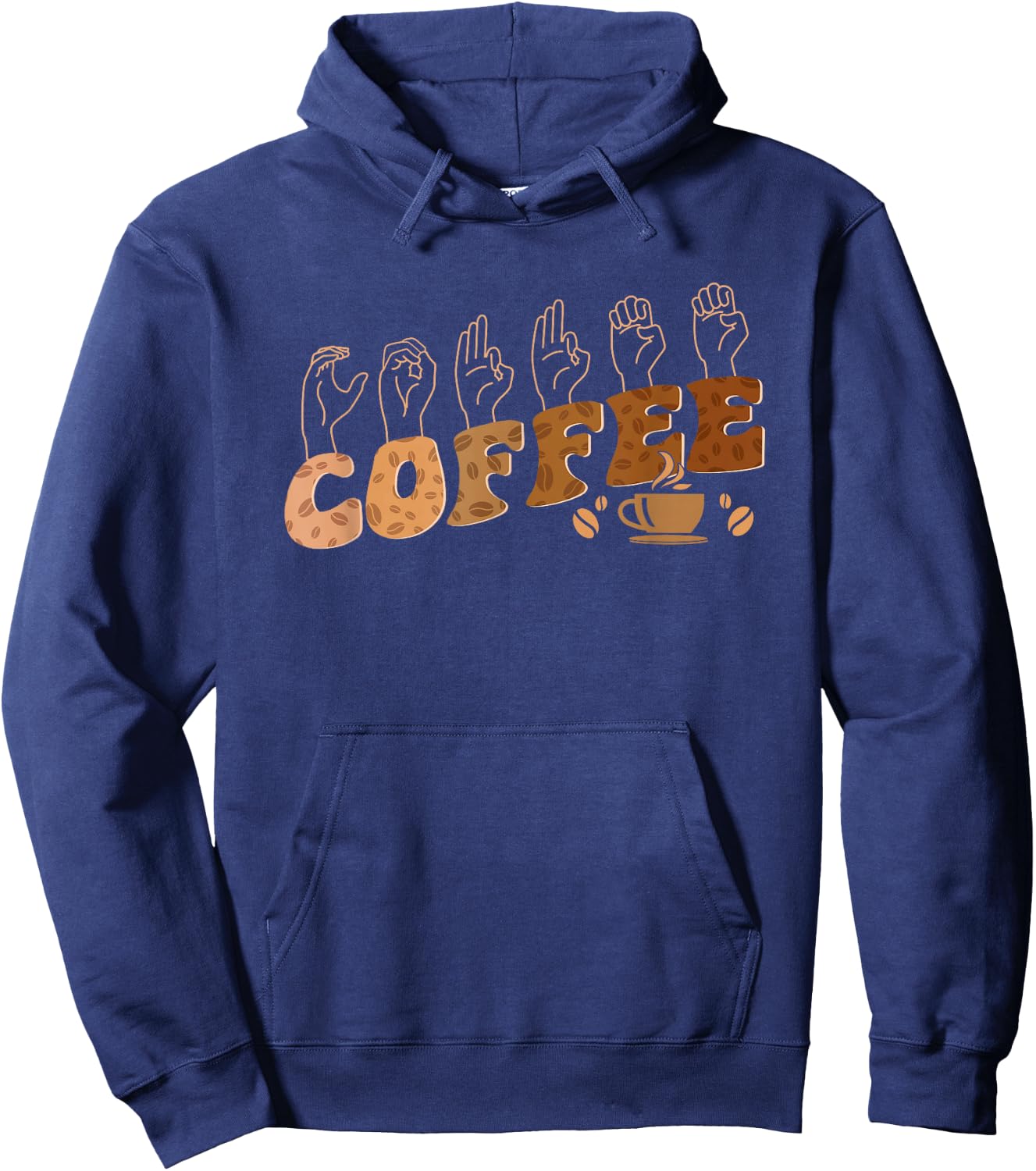 Coffee ASL American Sign Language Deaf Awareness Support Hoodie - Hoodie | Navy
