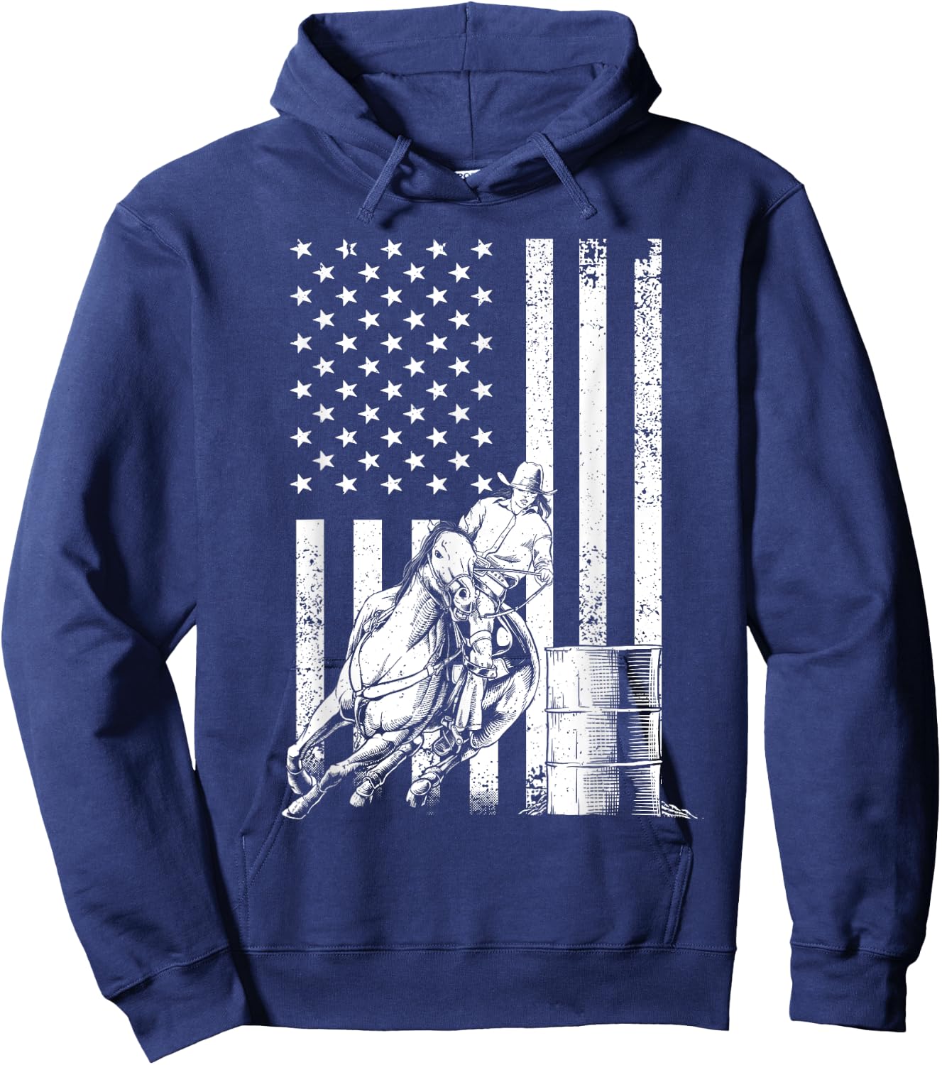 Funny Barrel Racing Design Women US Flag Rodeo Lover Hoodie - Hoodie | Navy
