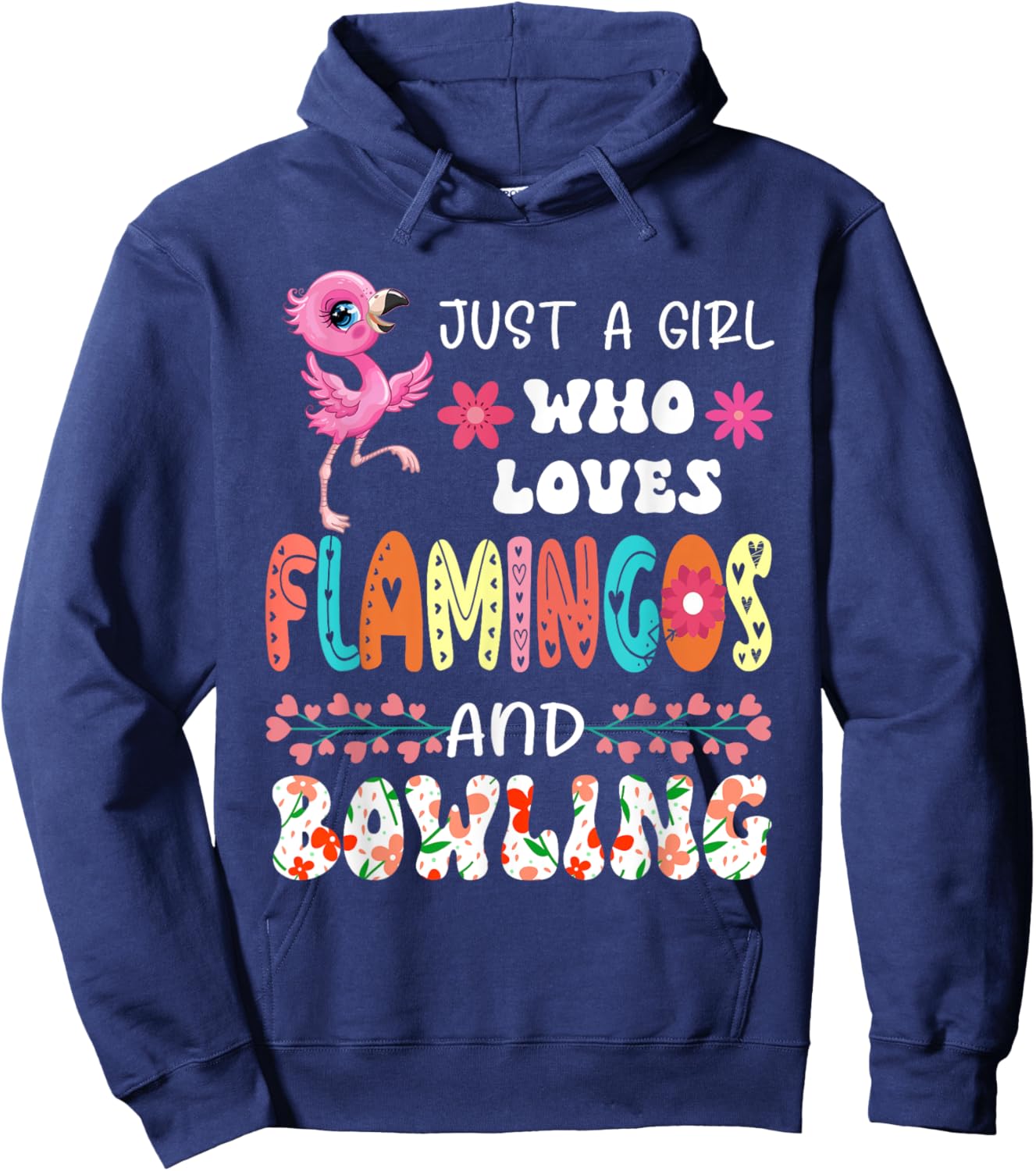 Just A Girl Who Loves Flamingos and Bowling Floral Bird Hoodie - Hoodie | Navy