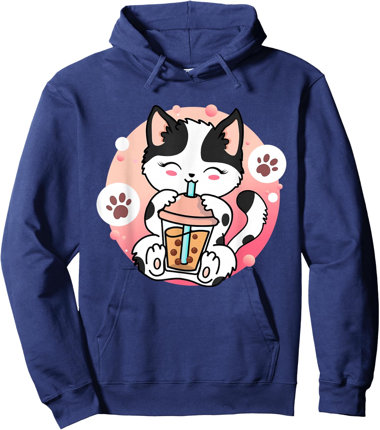 Cat Boba Tea Anime Kawaii Neko Bubble Tea Teen Girl Boba Cat Hoodie - Hoodie | Navy