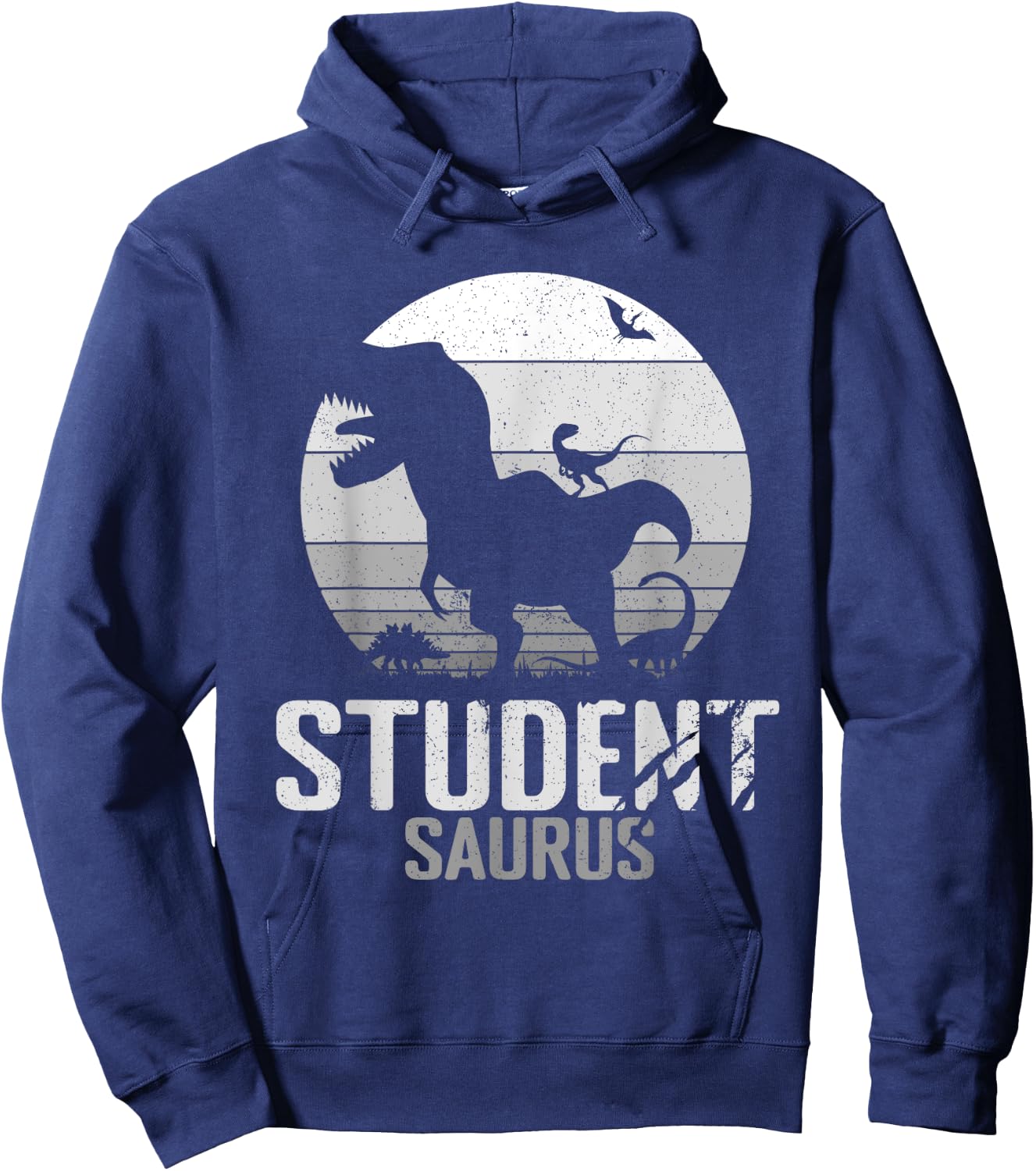 Studentsaurus Dinosaur Student Saurus T Rex Mono Vintage Ret Hoodie - Hoodie | Navy
