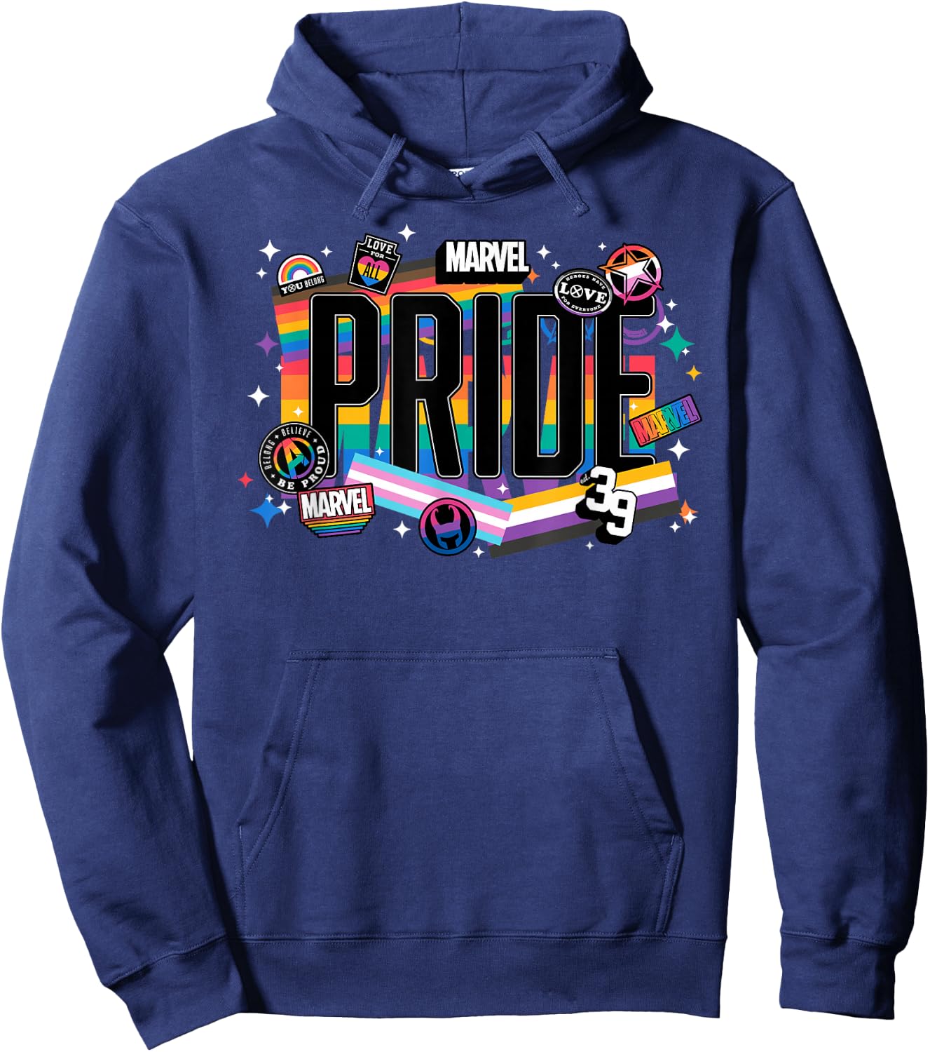 Marvel Pride Rainbow Flags Proud Heroes Stickers Est. ‘39 Hoodie - Hoodie | Navy