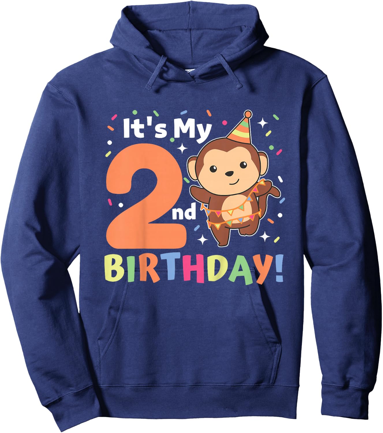 Kids Monkey 2nd Birthday For Kids Two Year Old Monkey Hoodie - Hoodie | Navy