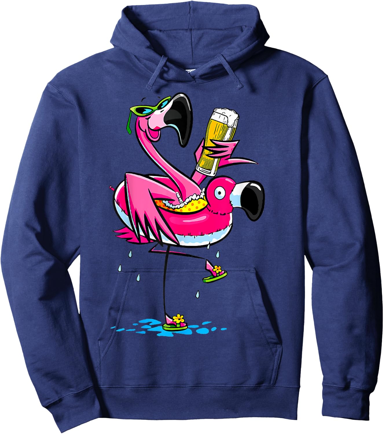 Funny Flamingo Drinking Beer Hawaiian Summer Tropical Women Hoodie - Hoodie | Navy