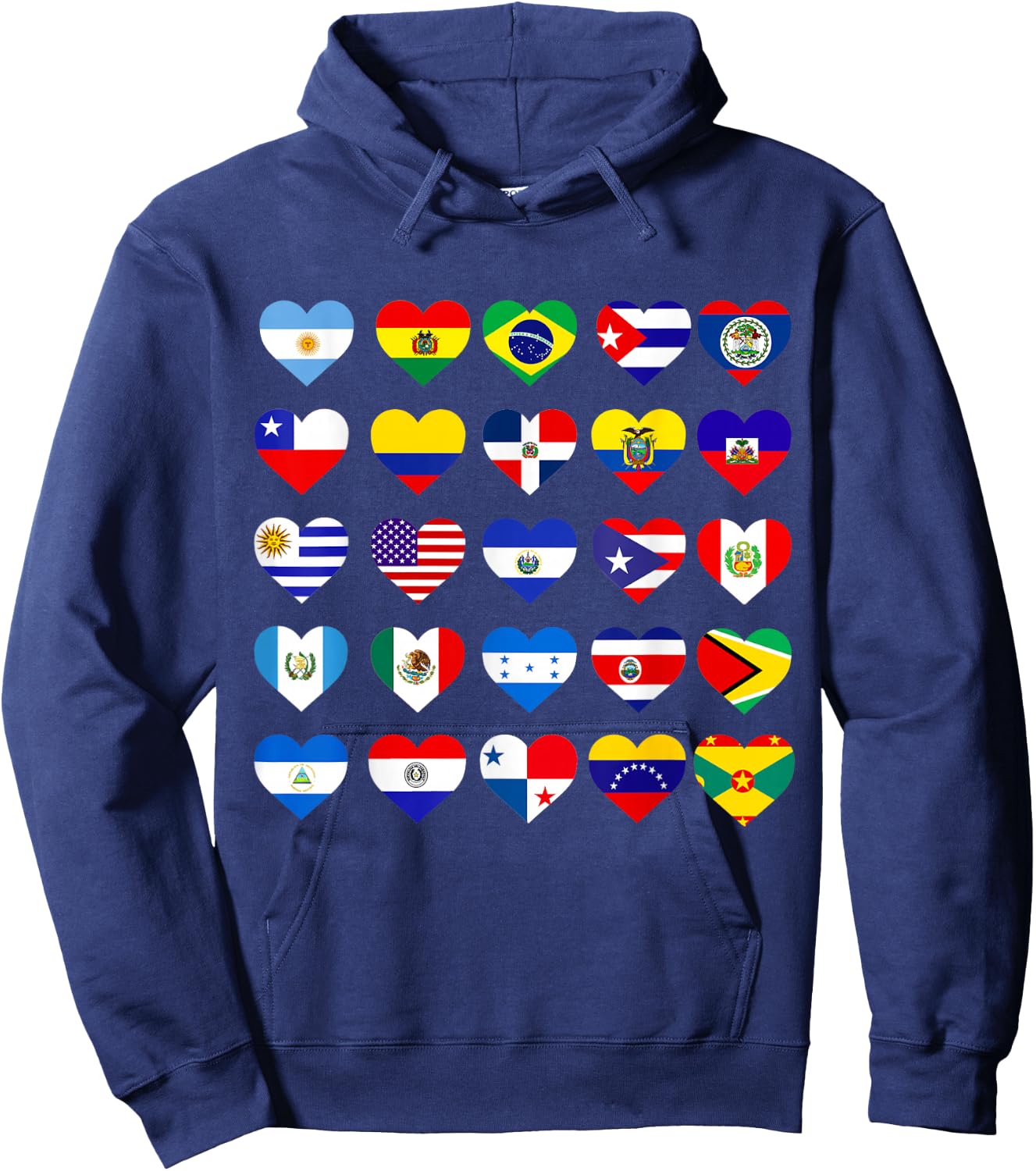 Mes de la Herencia Hispana Camiseta All Latin American Flags Countries Hispanic Latino Pride , Black Hoodie - Hoodie | Navy