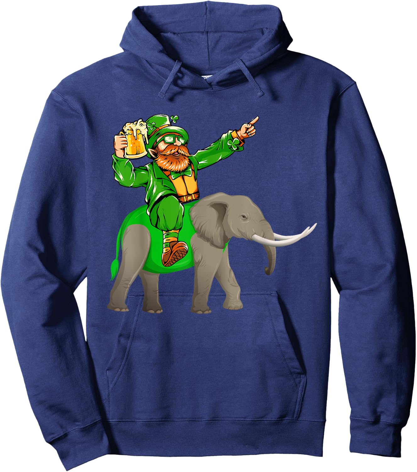 St. Patrick's Day Man Riding Elephant Funny Drinking Beer Hoodie - Hoodie | Navy