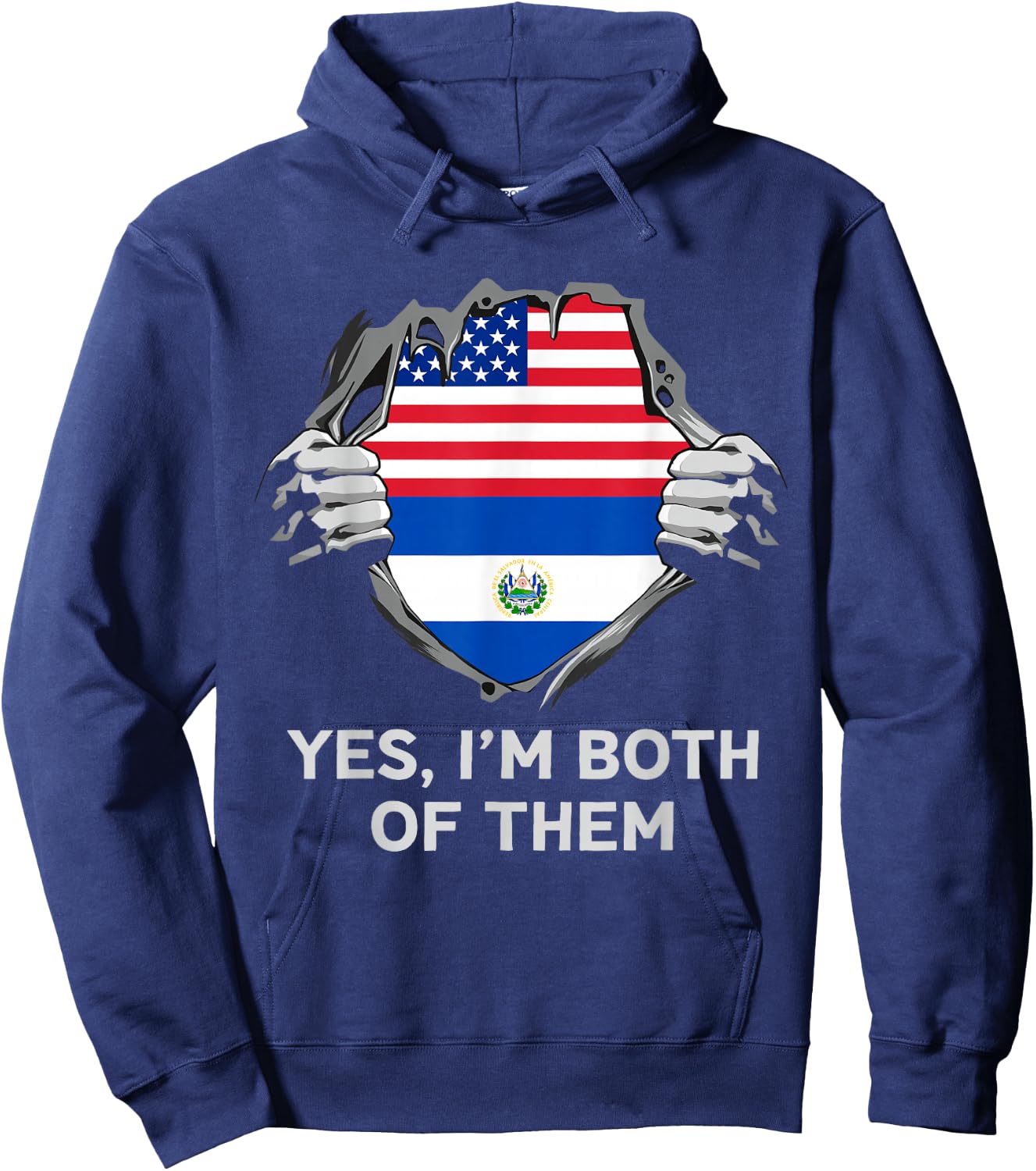 Half American Half Salvadoran USA El Salvador Flag Hoodie - Hoodie | Navy