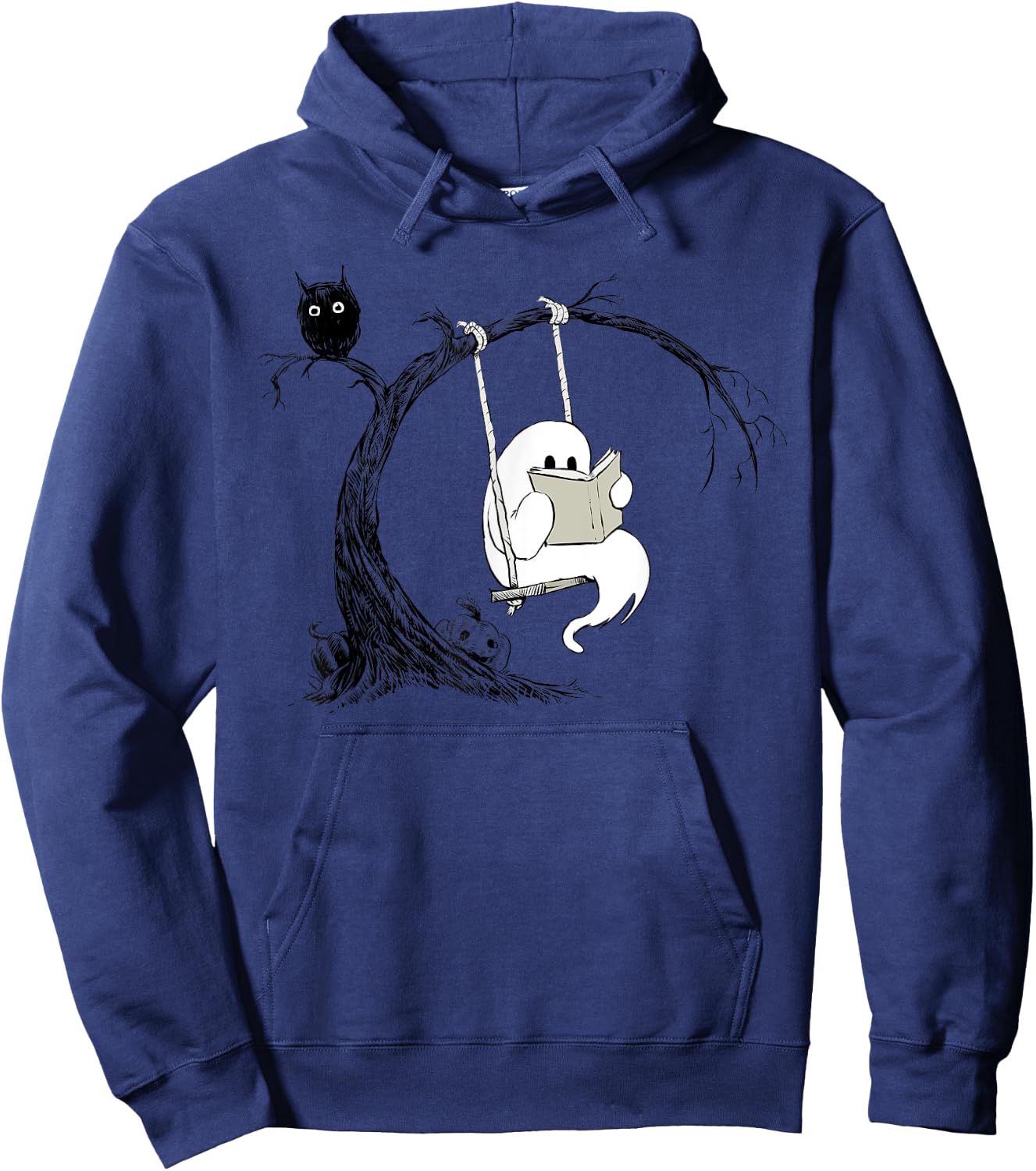 Cute Ghost swinging reading book Halloween ghost costume Hoodie - Hoodie | Navy