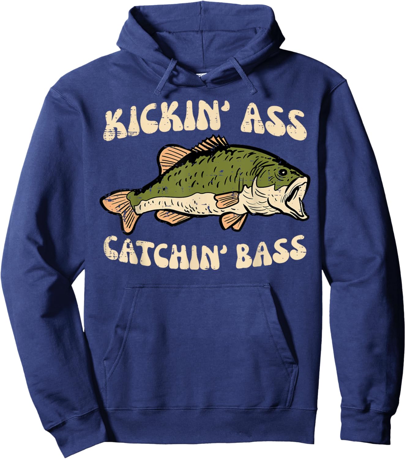 Fishing Kickin Catchin Bass Funny Fisherman Angler Men Women Hoodie - Hoodie | Navy