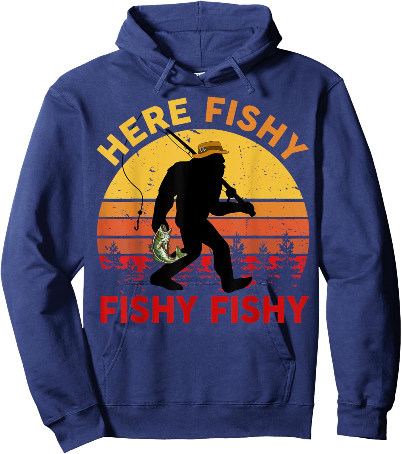 Here-Fishy Sasquatch Funny Bass Dad Toddler Bigfoot Fishing Hoodie - Hoodie | Navy