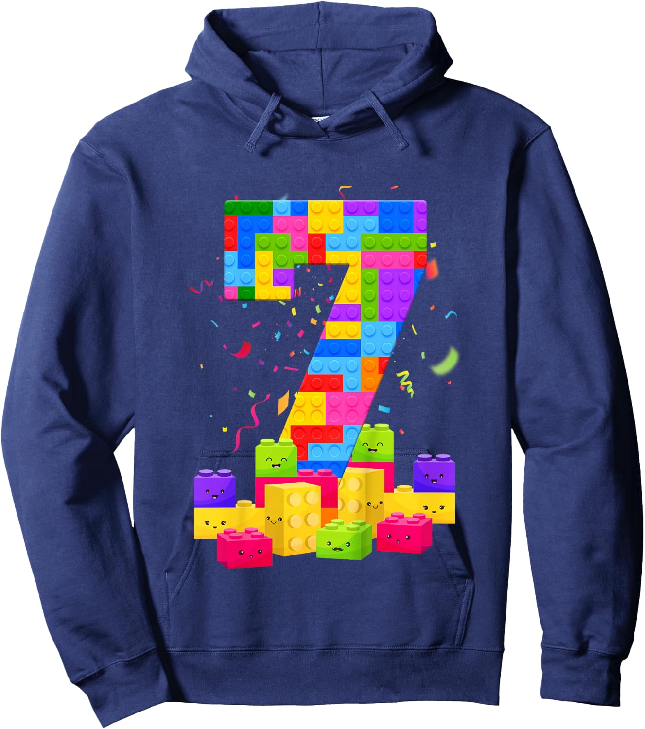 7 Years Old Builder Boy Girl Building Blocks 7th Birthday Hoodie - Hoodie | Navy