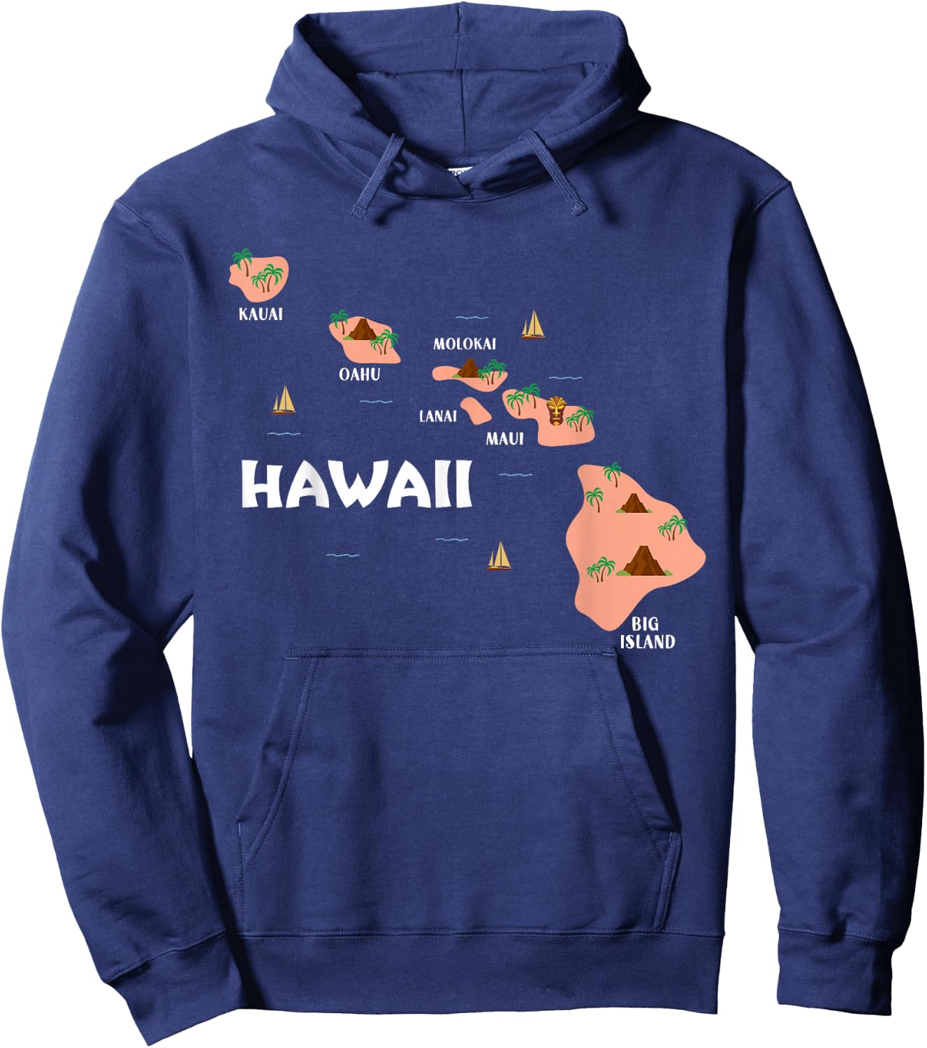 Map Vintage Souvenir Hawaiian Islands Hoodie - Hoodie | Navy