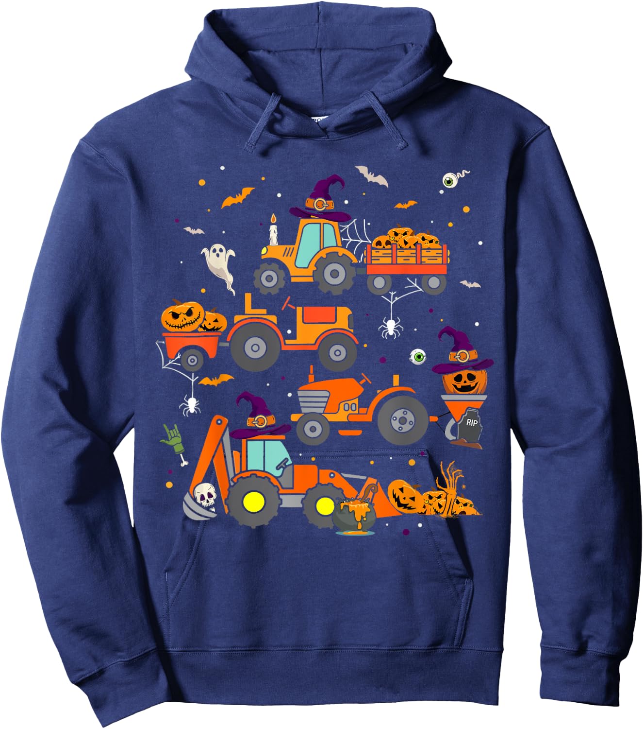 Toddler Halloween Shirt Tractor Ghost Pumpkin Kids Boys Hoodie - Hoodie | Navy