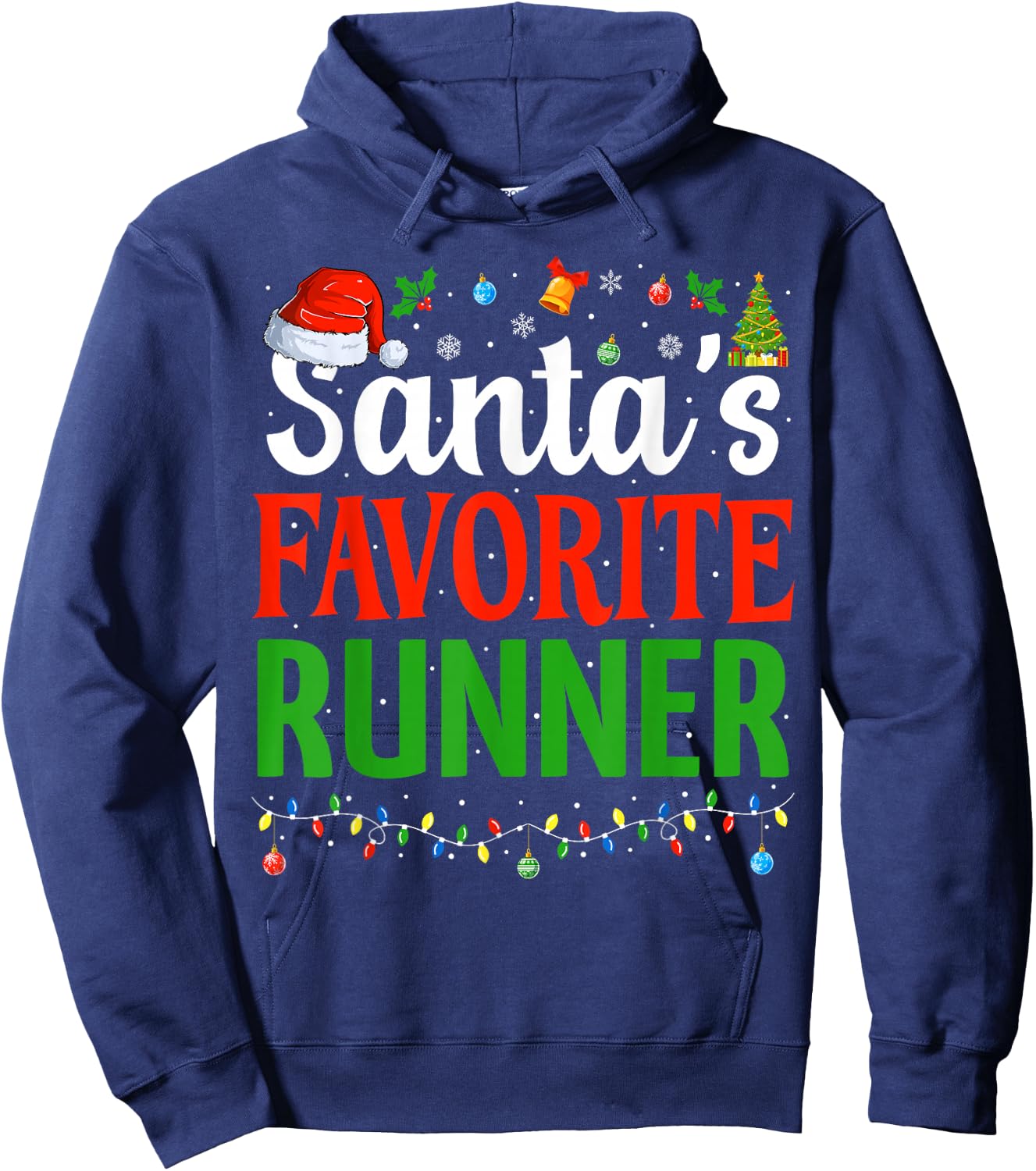 Santa’s Favorite Runner Xmas Funny Runners Christmas Running Hoodie - Hoodie | Navy
