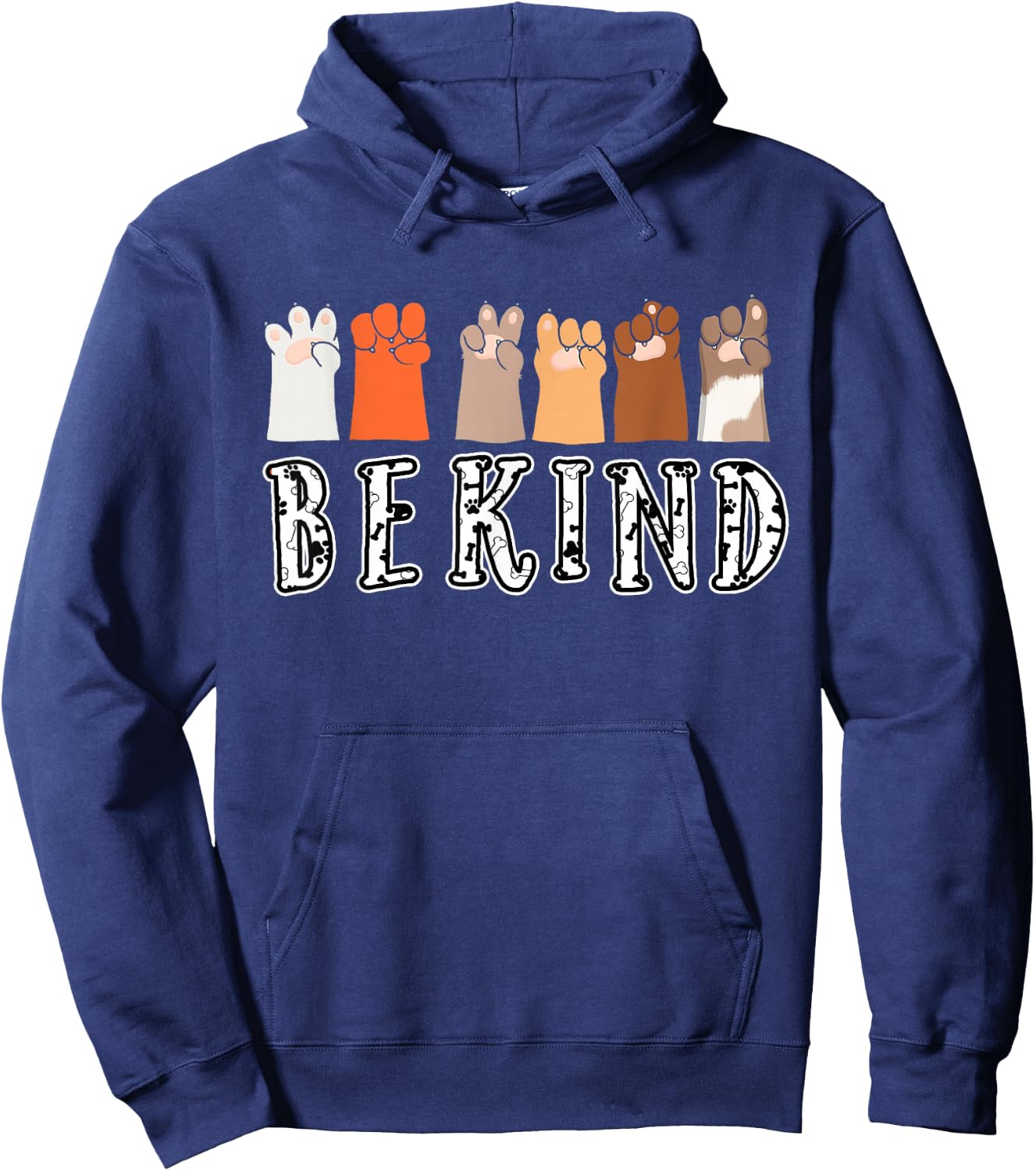 Be Kind Hand Talking Finger Dog Signs Cute -Adults & Kids Black Modern Animal Theme ASL Kindness Funny Dog Paw Hoodie - Hoodie | Navy