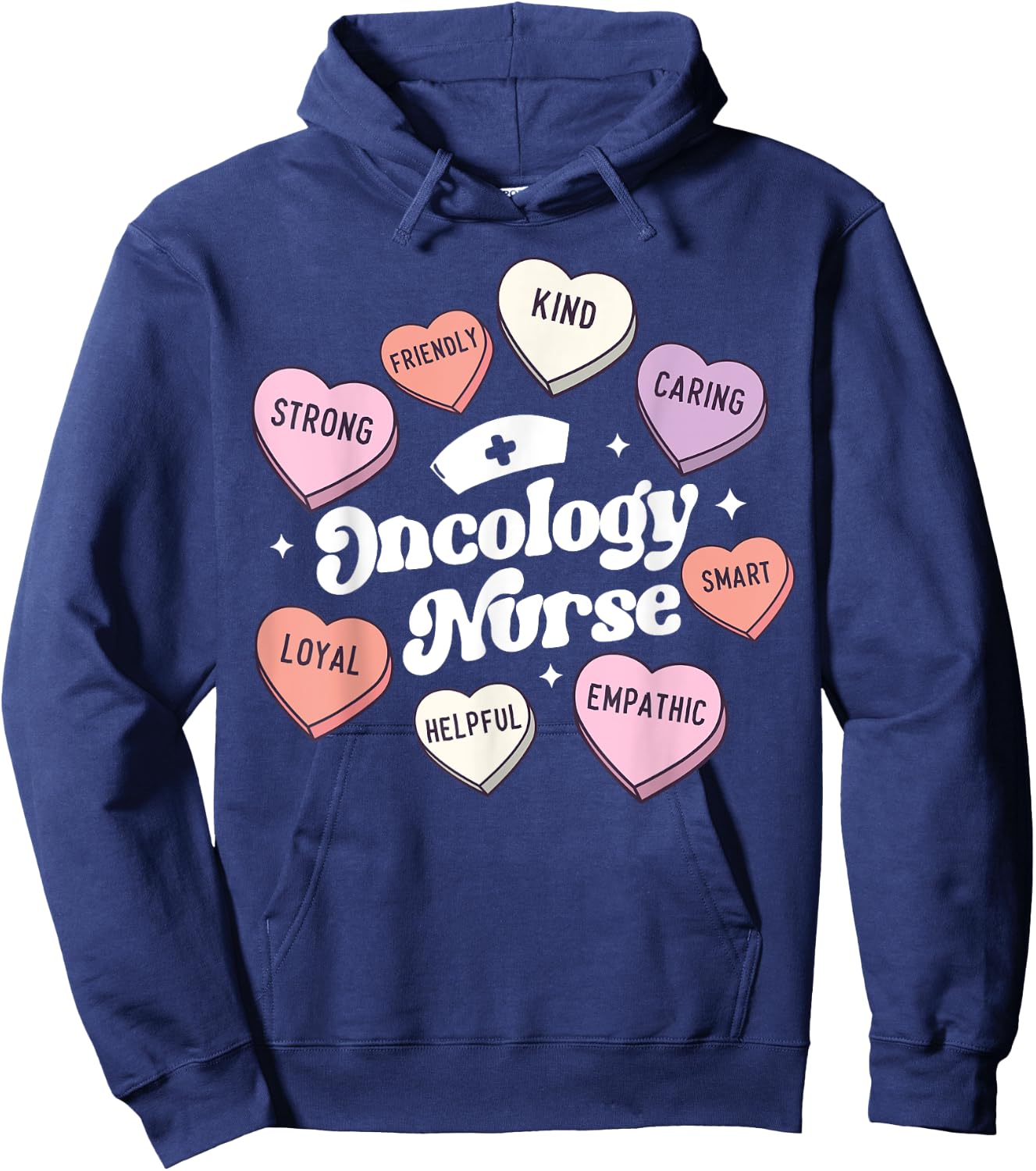 Valentines Day Oncology Nurse Cancer Support Groovy Hearts Hoodie - Hoodie | Navy