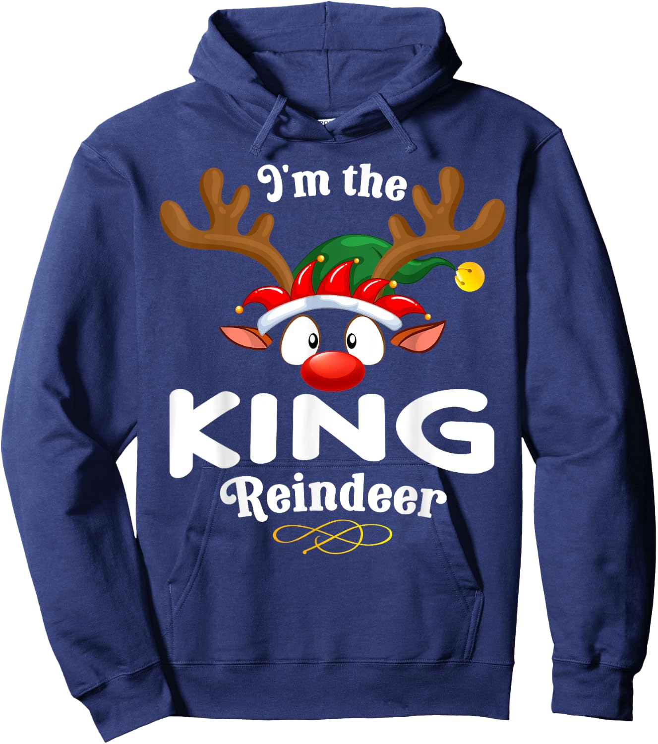Christmas PJS King XMas Reindeer Matching Hoodie - Hoodie | Navy