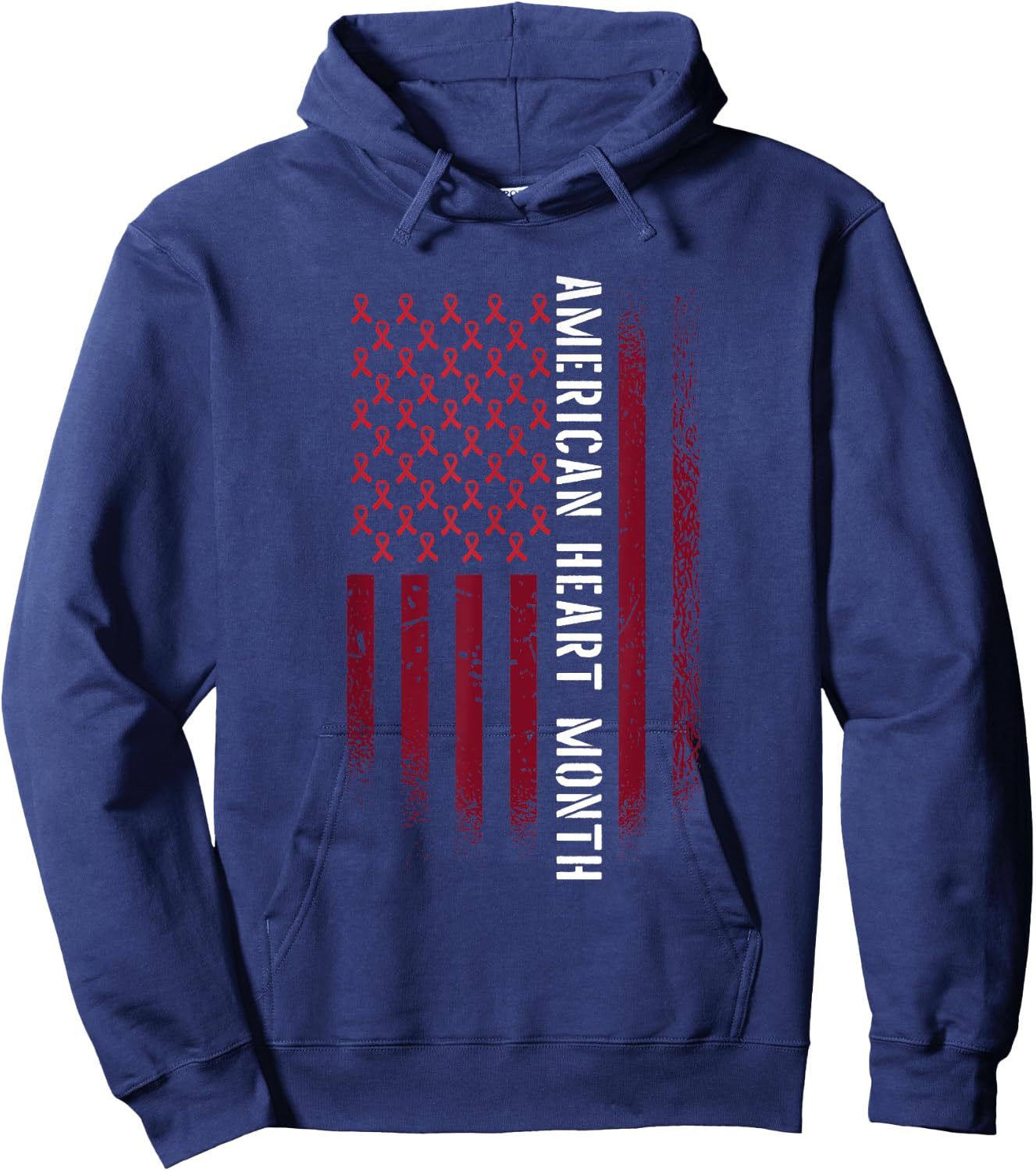American Heart Month Cardiovascular Health Awareness Flag Hoodie - Hoodie | Navy