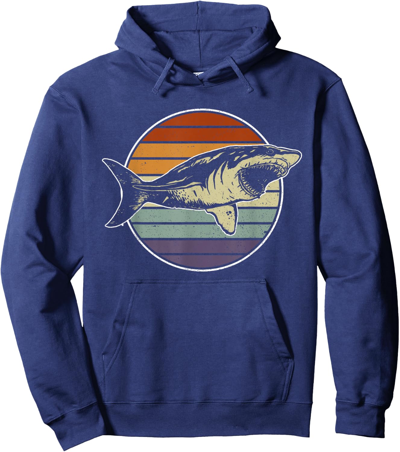 Retro Megalodon Tooth Shark Lover Hoodie - Hoodie | Navy