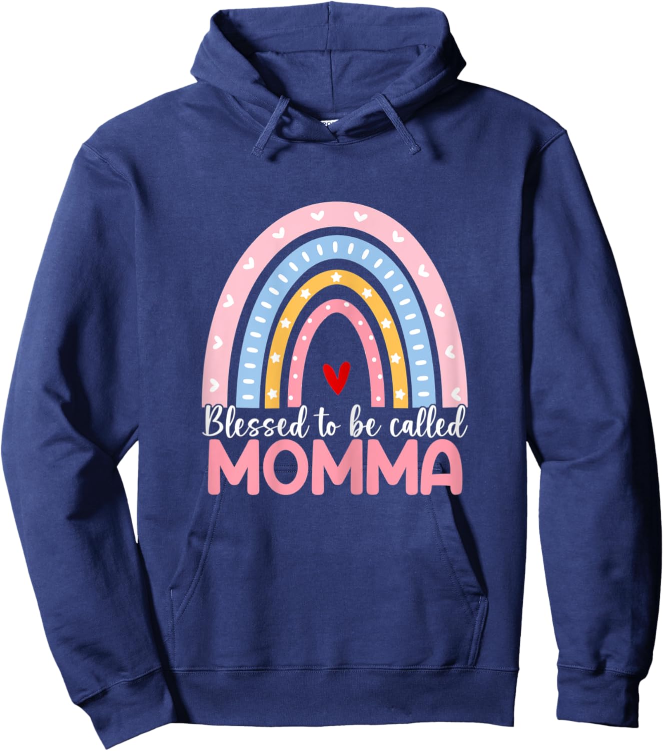 Mother's Day Blessed To Be Called Momma Boho Rainbow Momma Hoodie - Hoodie | Navy