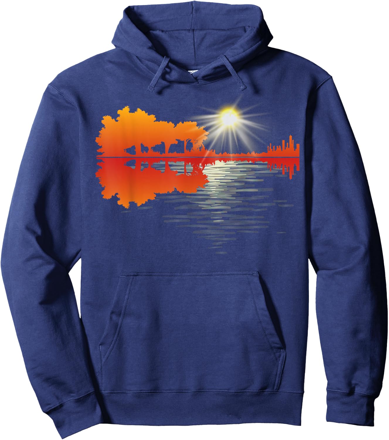 Nature Guitar Lake Shadow Love Guitar Musician Guitar lover Hoodie - Hoodie | Navy