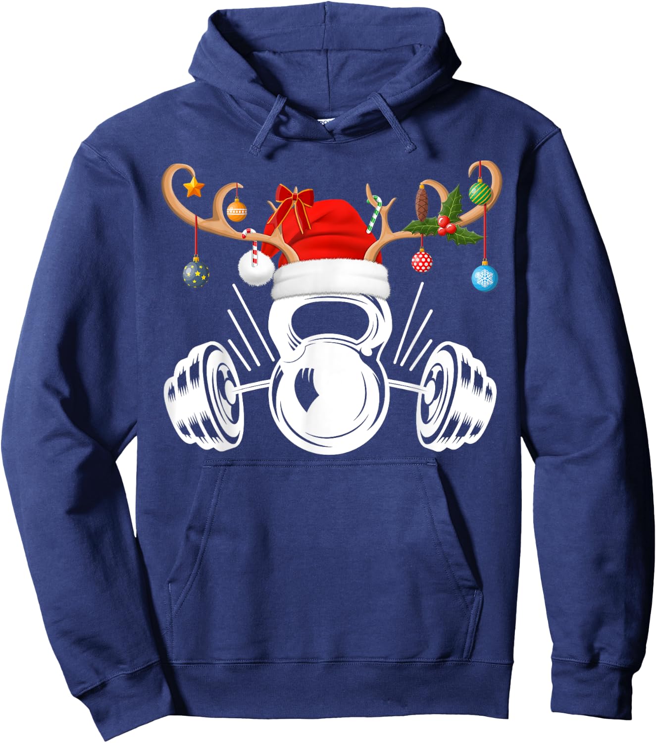 Funny Reindeer Santa Hat Weightlifting Fitness Christmas Hoodie - Hoodie | Navy