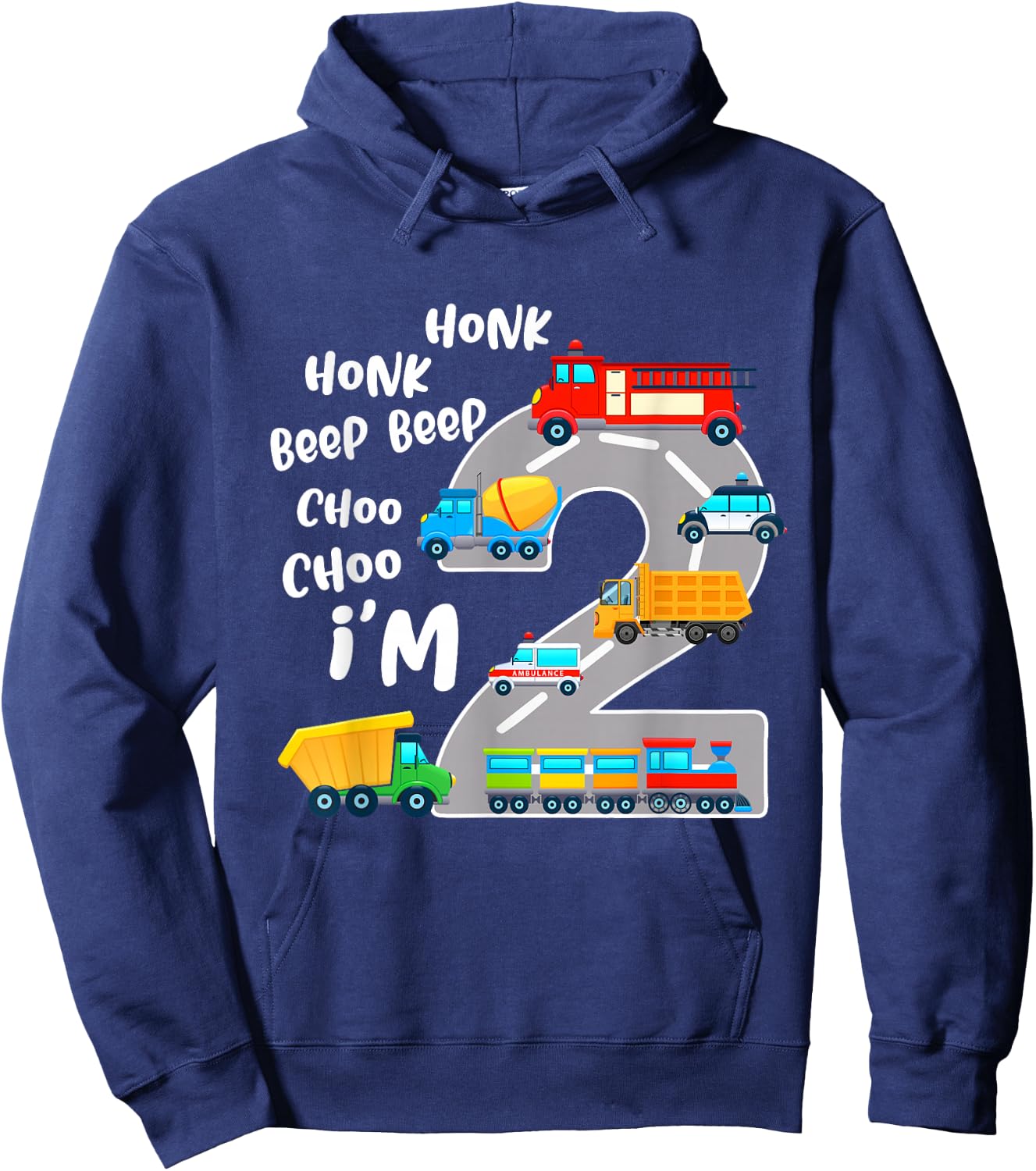 2 Year Old Birthday Transportation 2nd Party Kids Hoodie - Hoodie | Navy