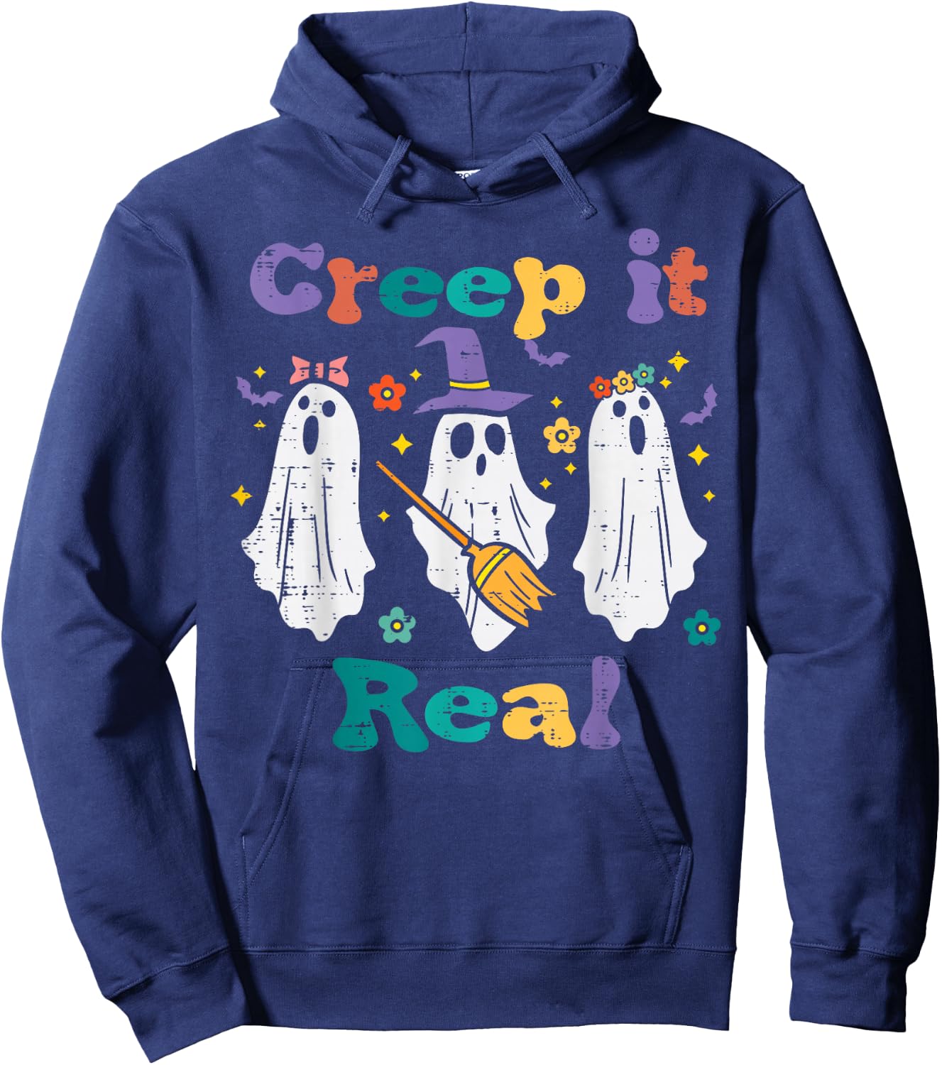 Ghosts Creep It Real Retro Halloween Costume Men Women Kids Hoodie - Hoodie | Navy